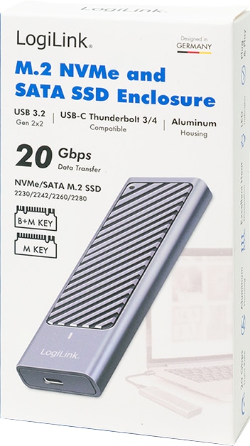 LOGILINK Festplattengehäuse UA0435 M.2 NVMe USB 3.2 2x2, bis zu 10TB, bis zu 20Gbit/s