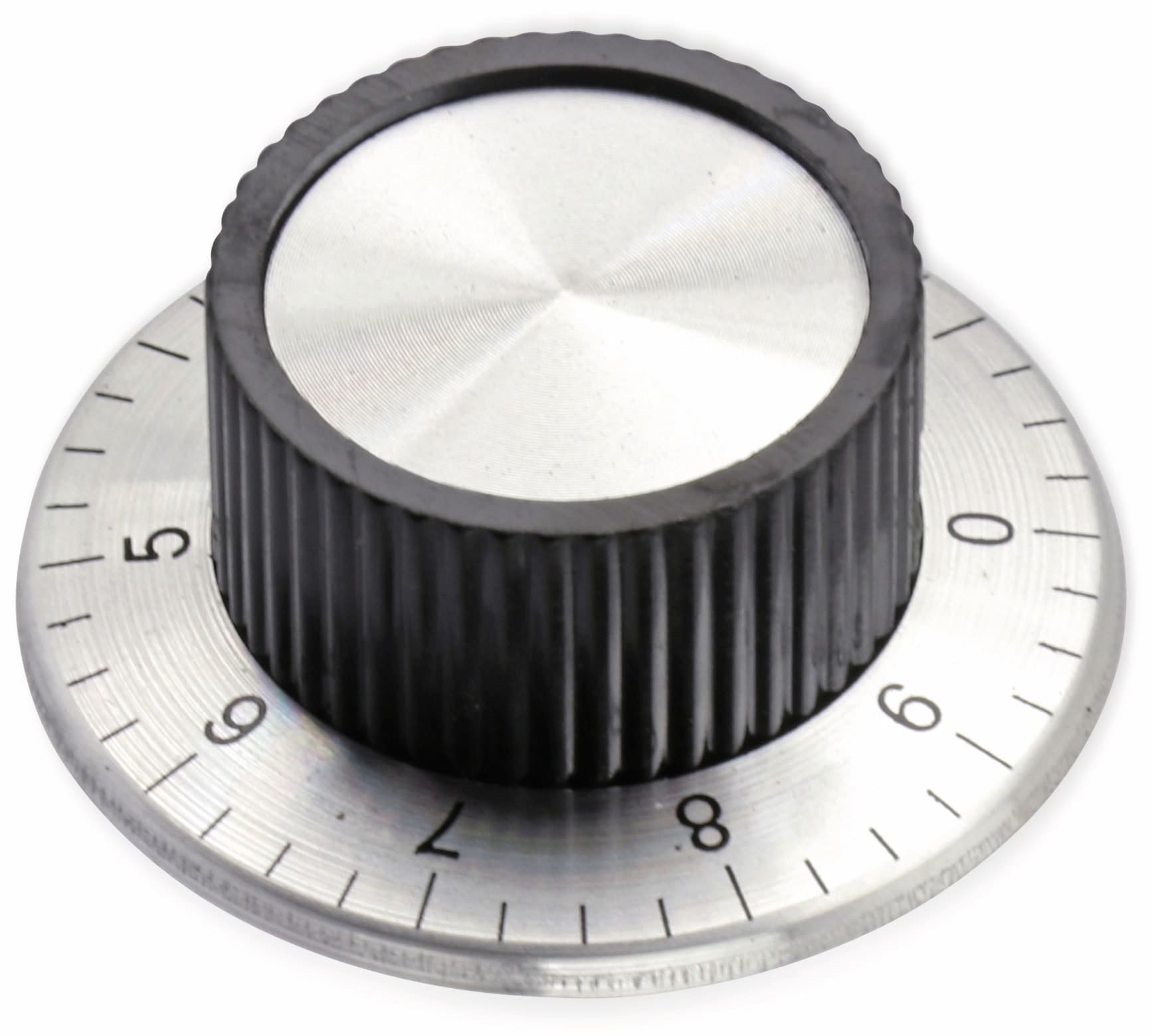 Aluminium-Drehknopf mit Skala 0...9, 38x15 mm, silber/schwarz