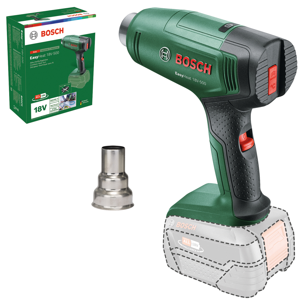 BOSCH Akku-Heißluftgebläse EasyHeat 18V-500, 06032A8000, solo BOSCH Akku-Heißluftgebläse EasyHeat 18V-500, 06032A8000, solo