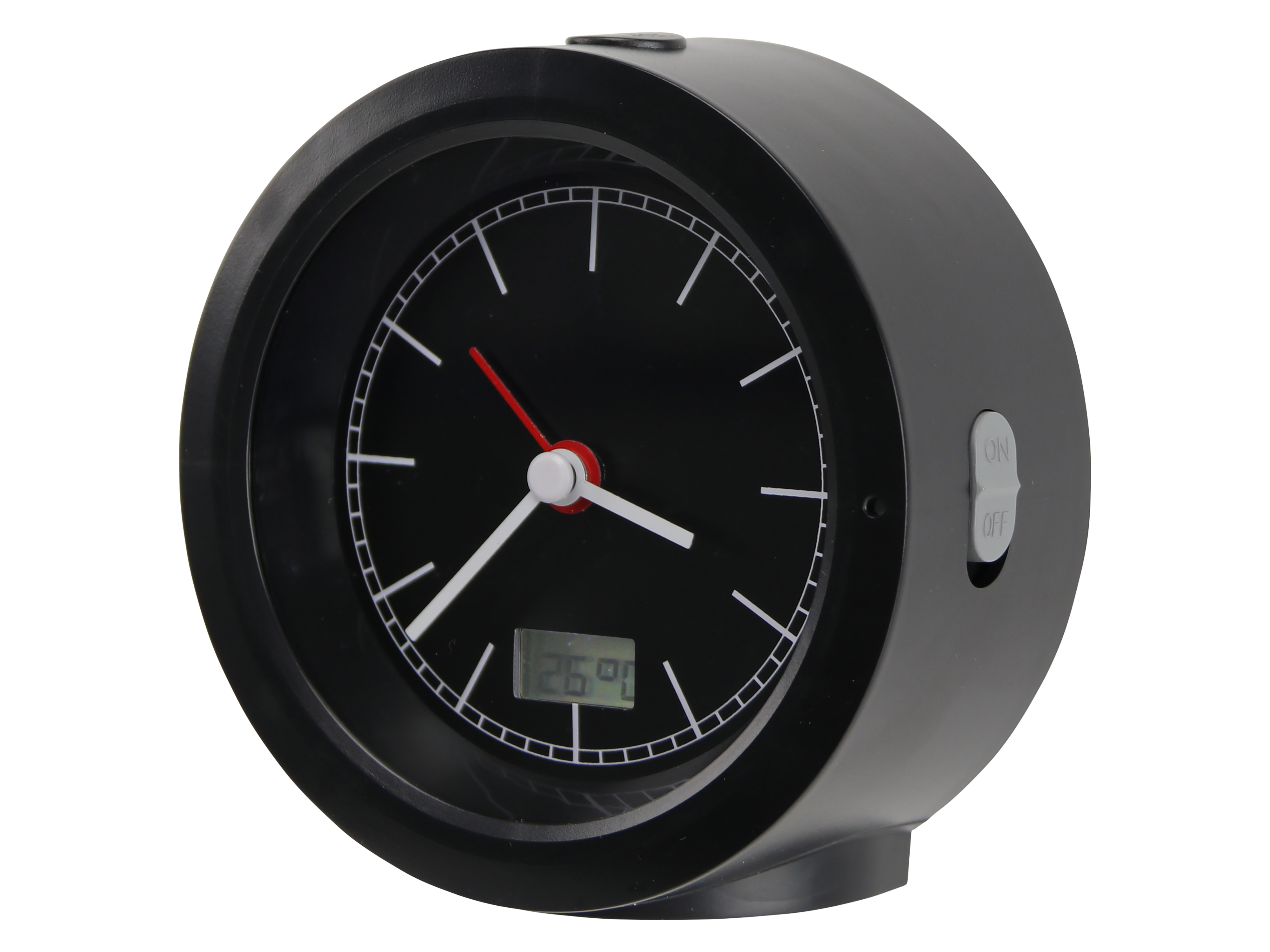 Analoge Funkuhr, Temperaturanzeige, geräuscharm, schwarz Analoge Funkuhr, Temperaturanzeige, geräuscharm, schwarz