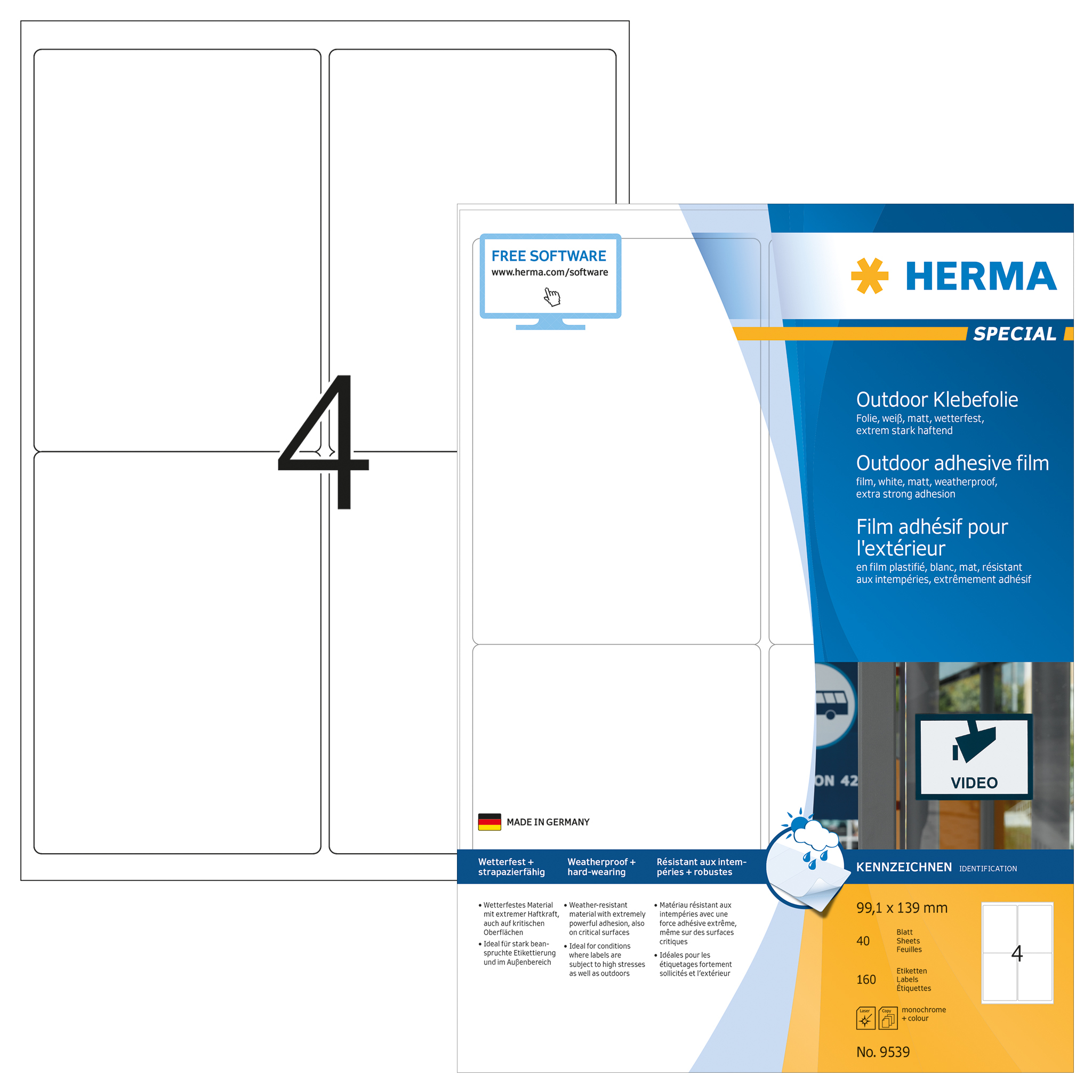 HERMA Etiketten A4, Outdoor Klebefolie, weiß, 99,1x139 mm,  160 Stück