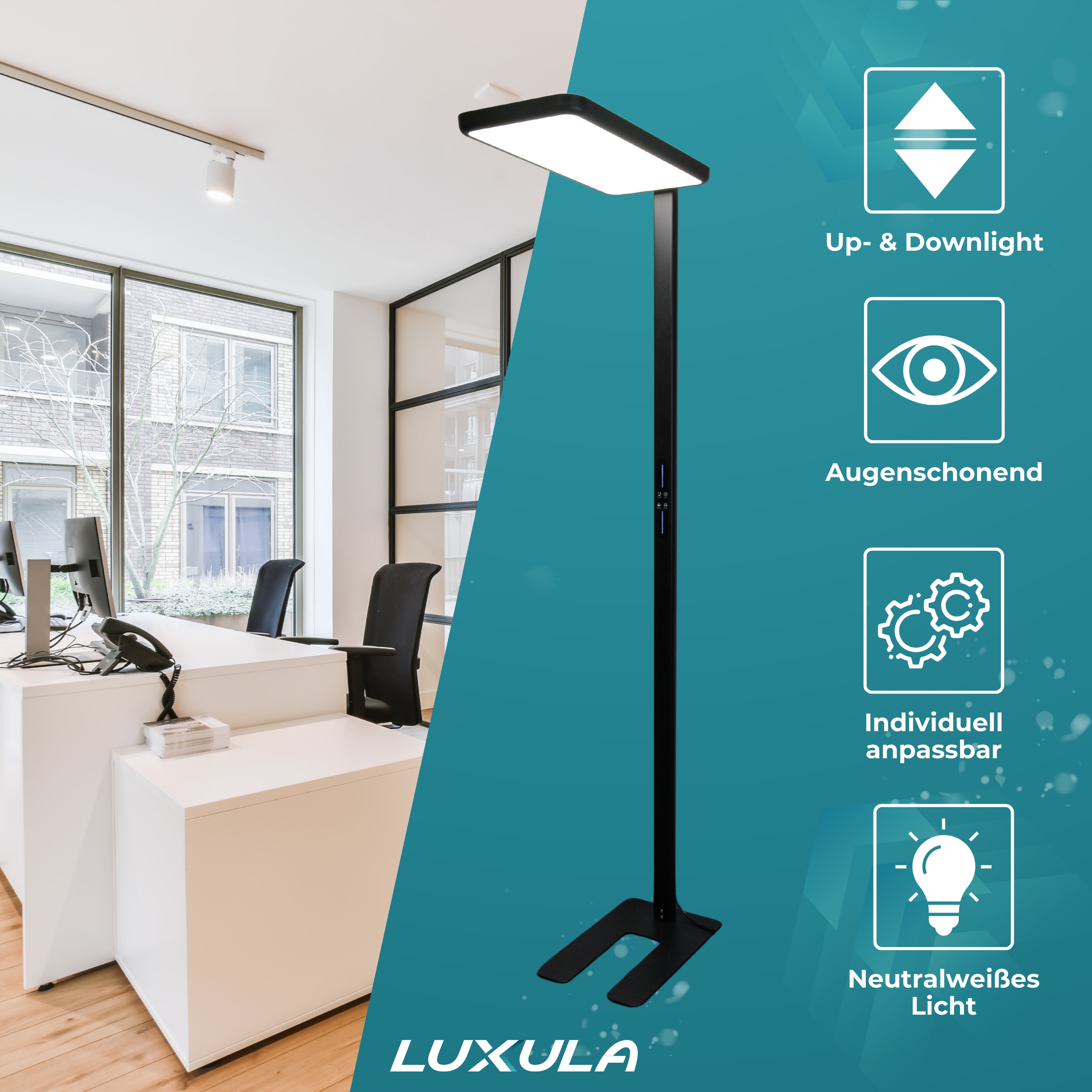 LUXULA LED-Büro-Stehleuchte, EEK: G, 100W, 7000lm, 4000K, schwarz