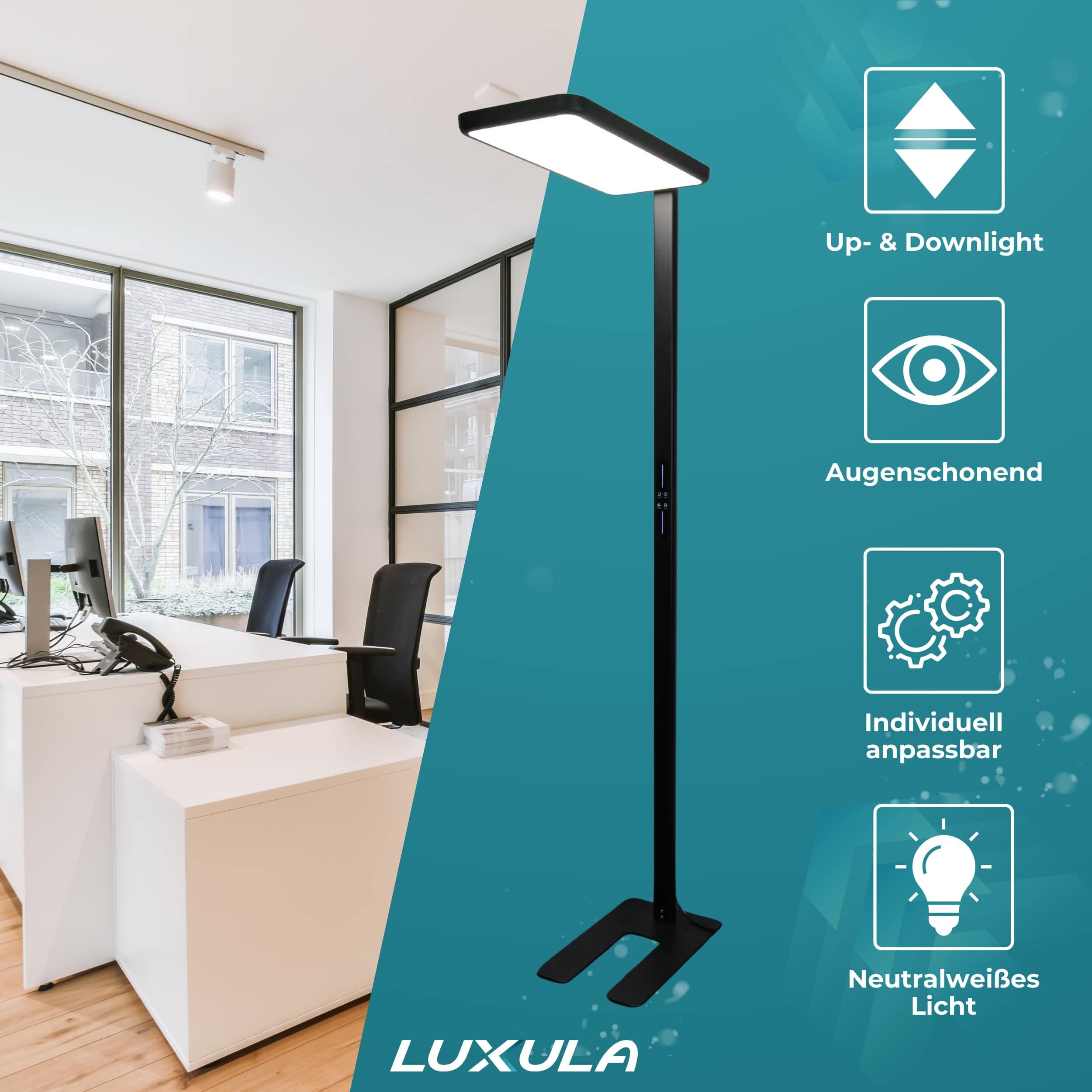 LUXULA LED-Büro-Stehleuchte, EEK: G, 100W, 7000lm, 4000K, schwarz