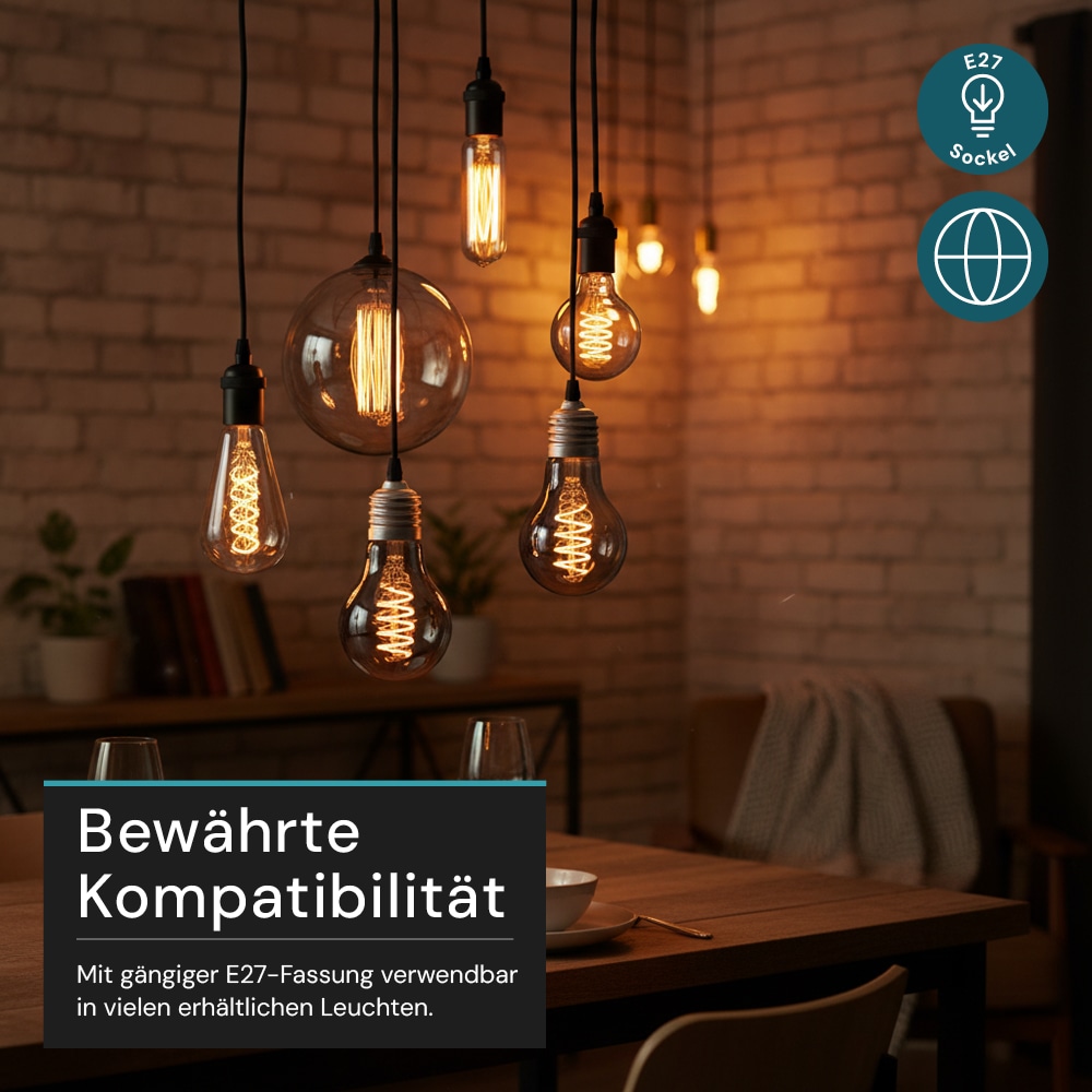 LUXULA LED-Filament-Lampe, SPIRAL, Bulb, E27, 4W, 40lm, 1800K, dimmbar