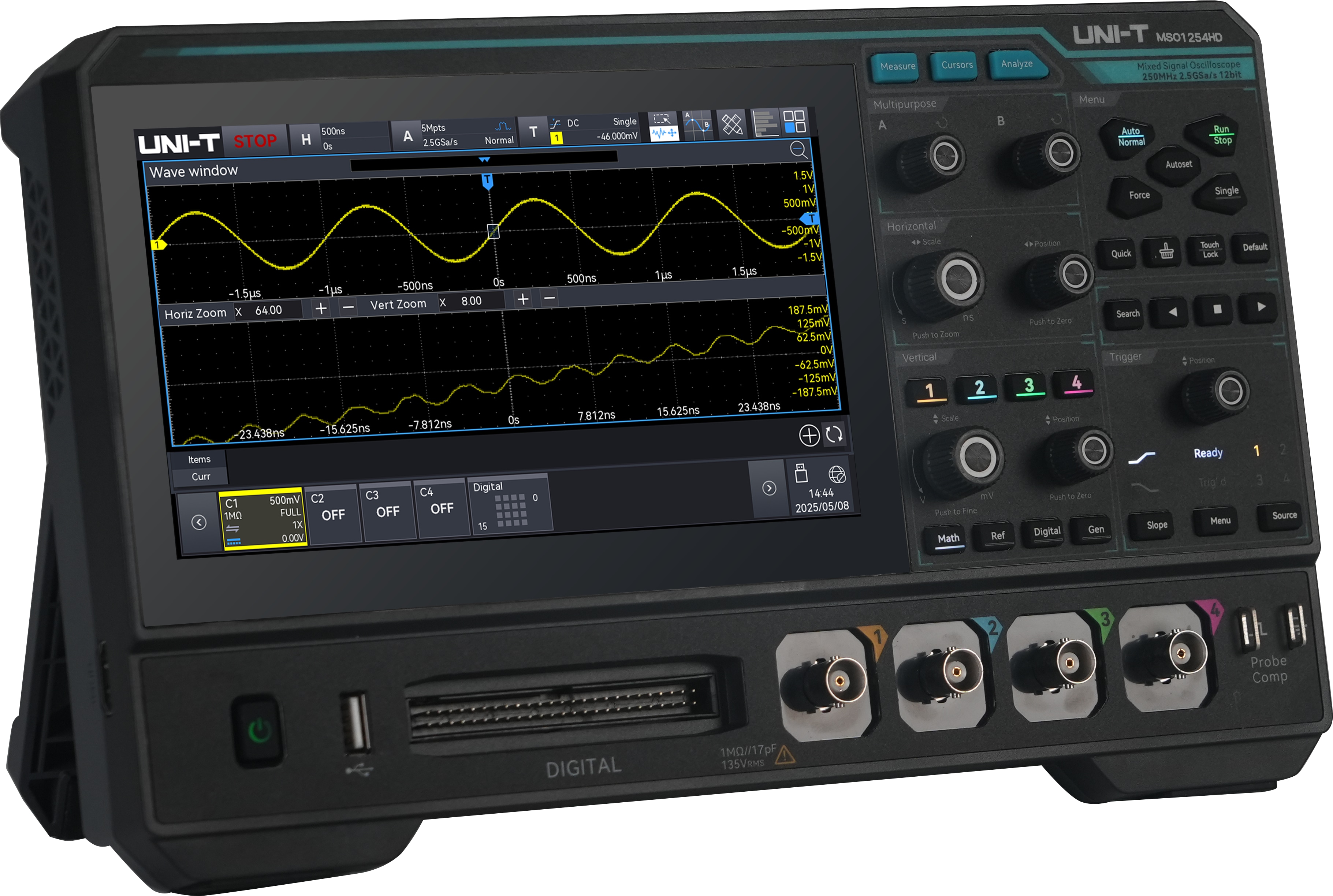 UNI-T Oszilloskop MSO1254HD, 4+16 Kanäle, 2,5 GS/s, 250 MHz