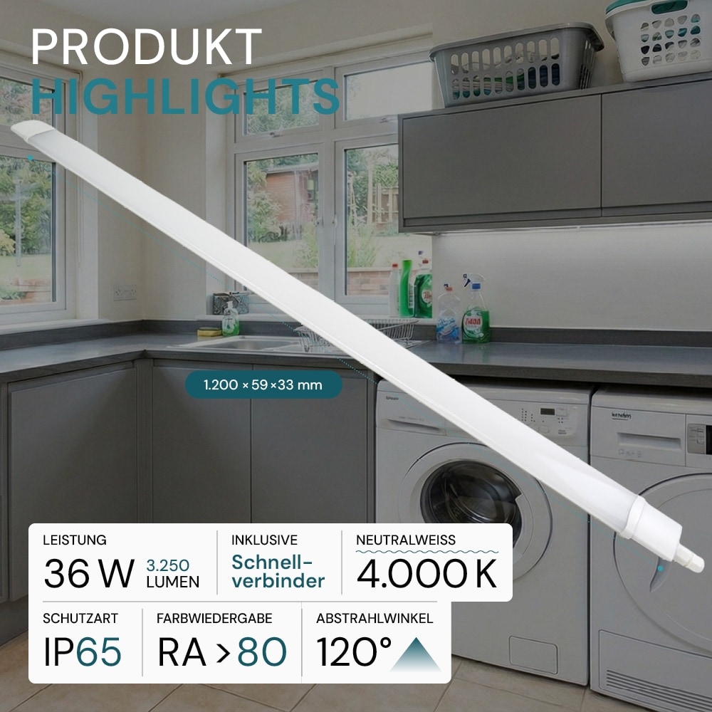 LUXULA LED-Feuchtraumleuchte, EEK: F, 36W, 3250lm, 4000K, 1200mm