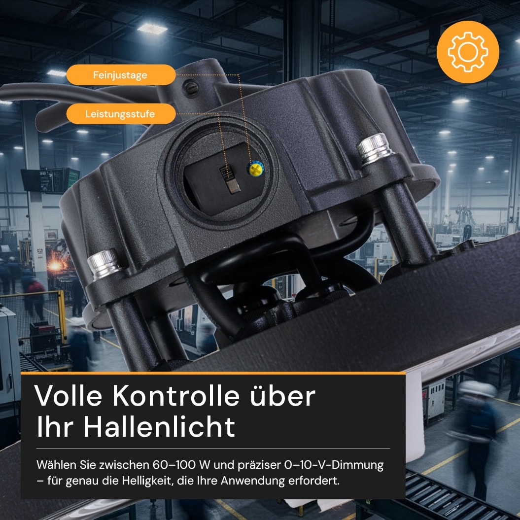 ENOVALITE LED-HighBay-Leuchte, UFO, 60...100 W, 4000 K, EEK: C, 9600...16000 lm, dimmbar, IP65, schwarz