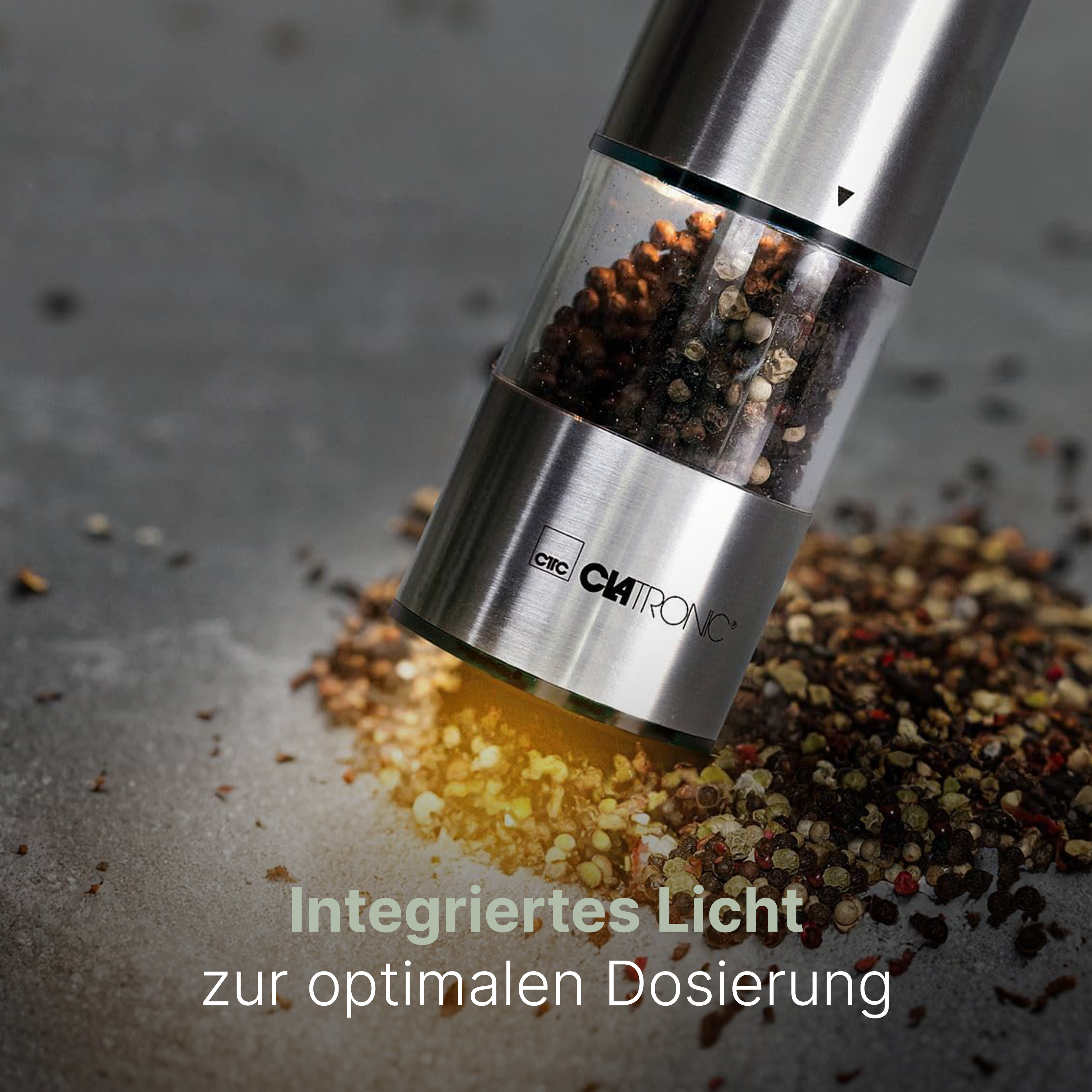 CLATRONIC Salz & Pfeffermühle PSM 3004 N, elektrisch, mit Licht, Karamik-Mahlwerk