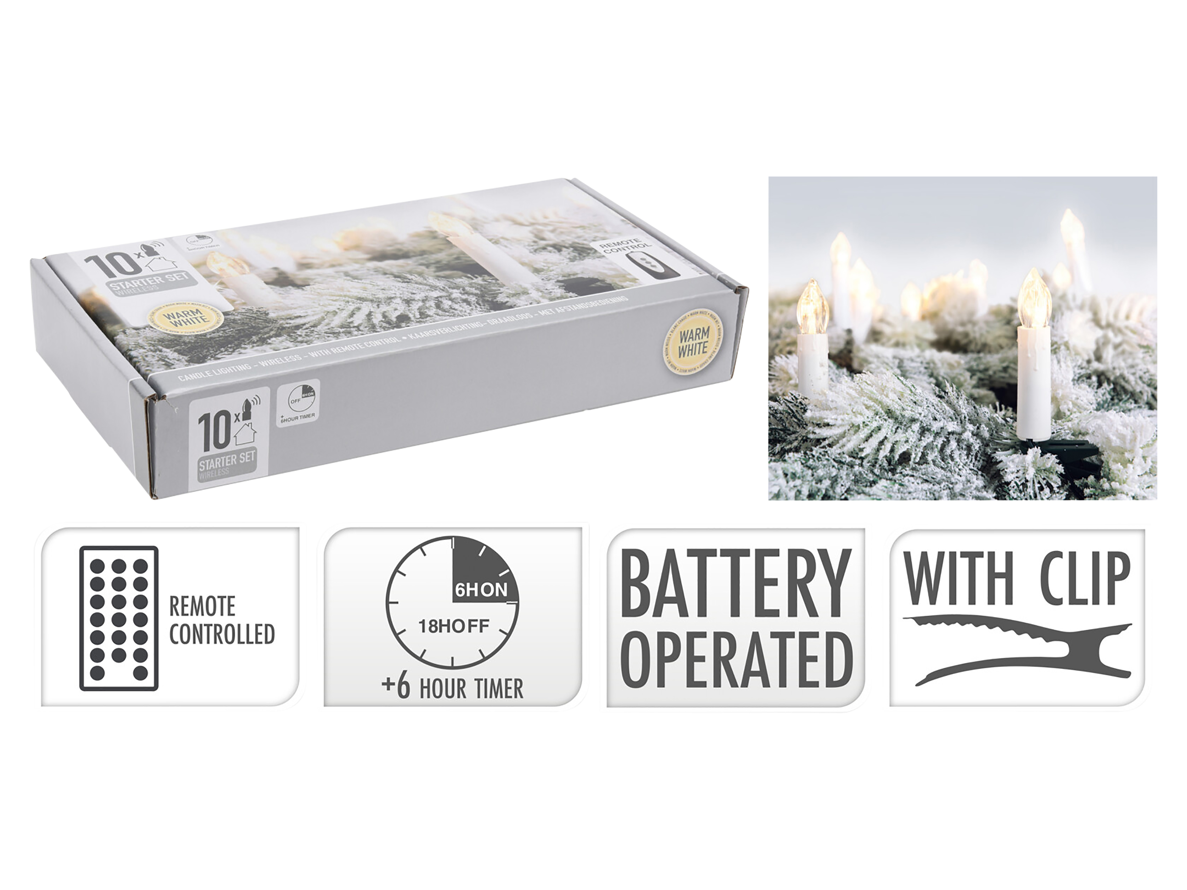LED-Baumkerzen, 10er Set mit FB, Timer