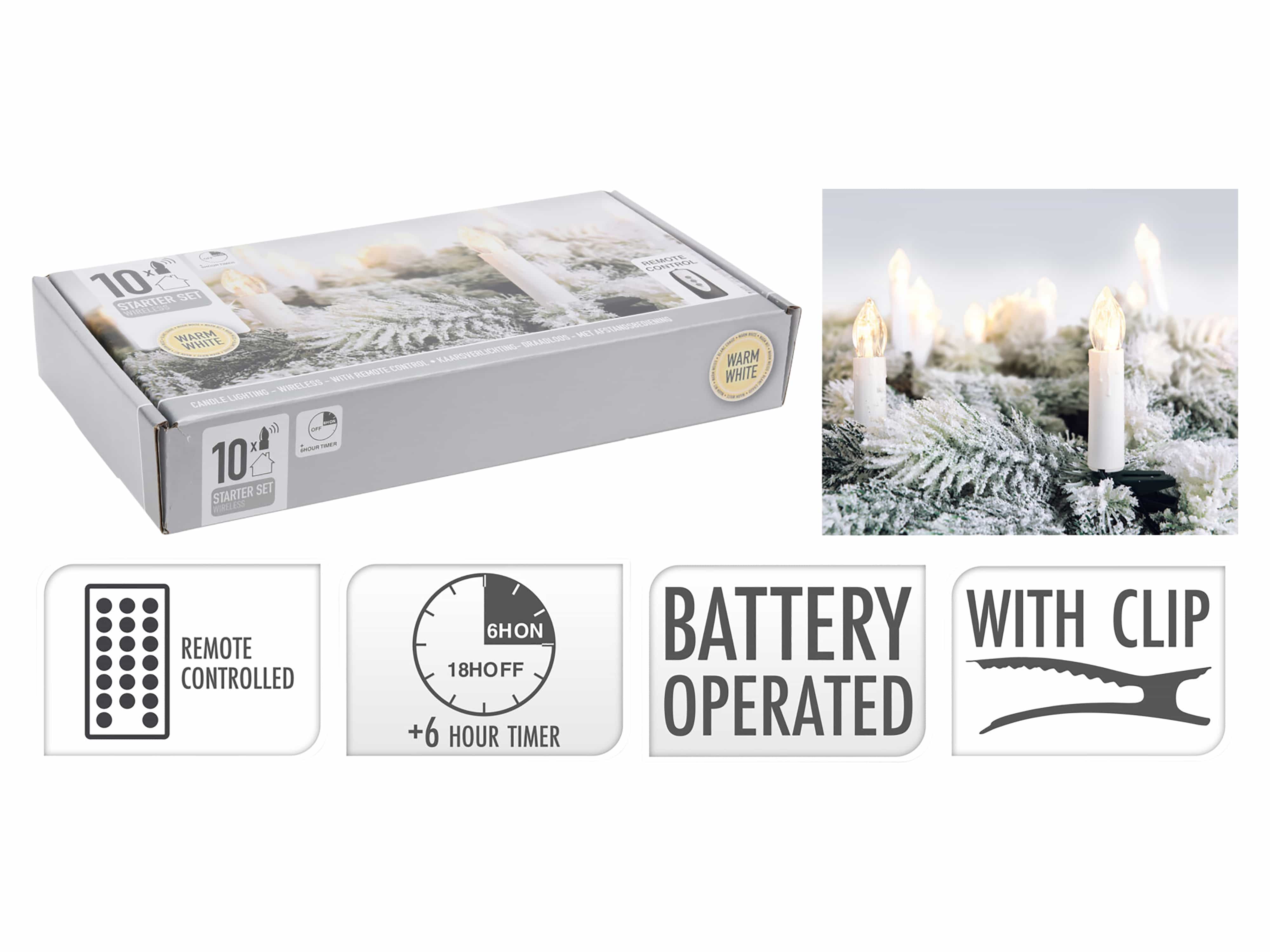 LED-Baumkerzen, 10er Set, kabellos mit FB, Timer LED-Baumkerzen, 10er Set mit FB, Timer