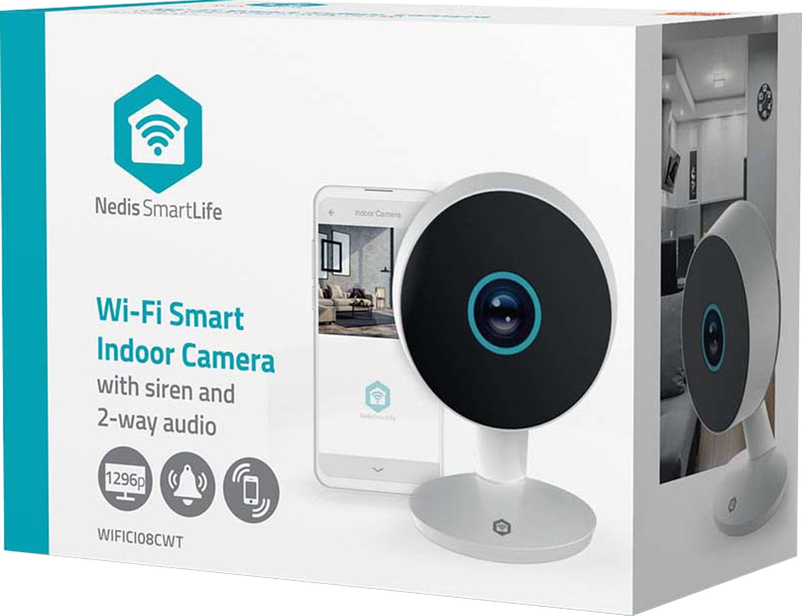 NEDIS SmartLife Indoor Kamera WIFICI08CWT, 3MP Full HD 1296p, Nachtsicht, Bewegungsmelder, weiß