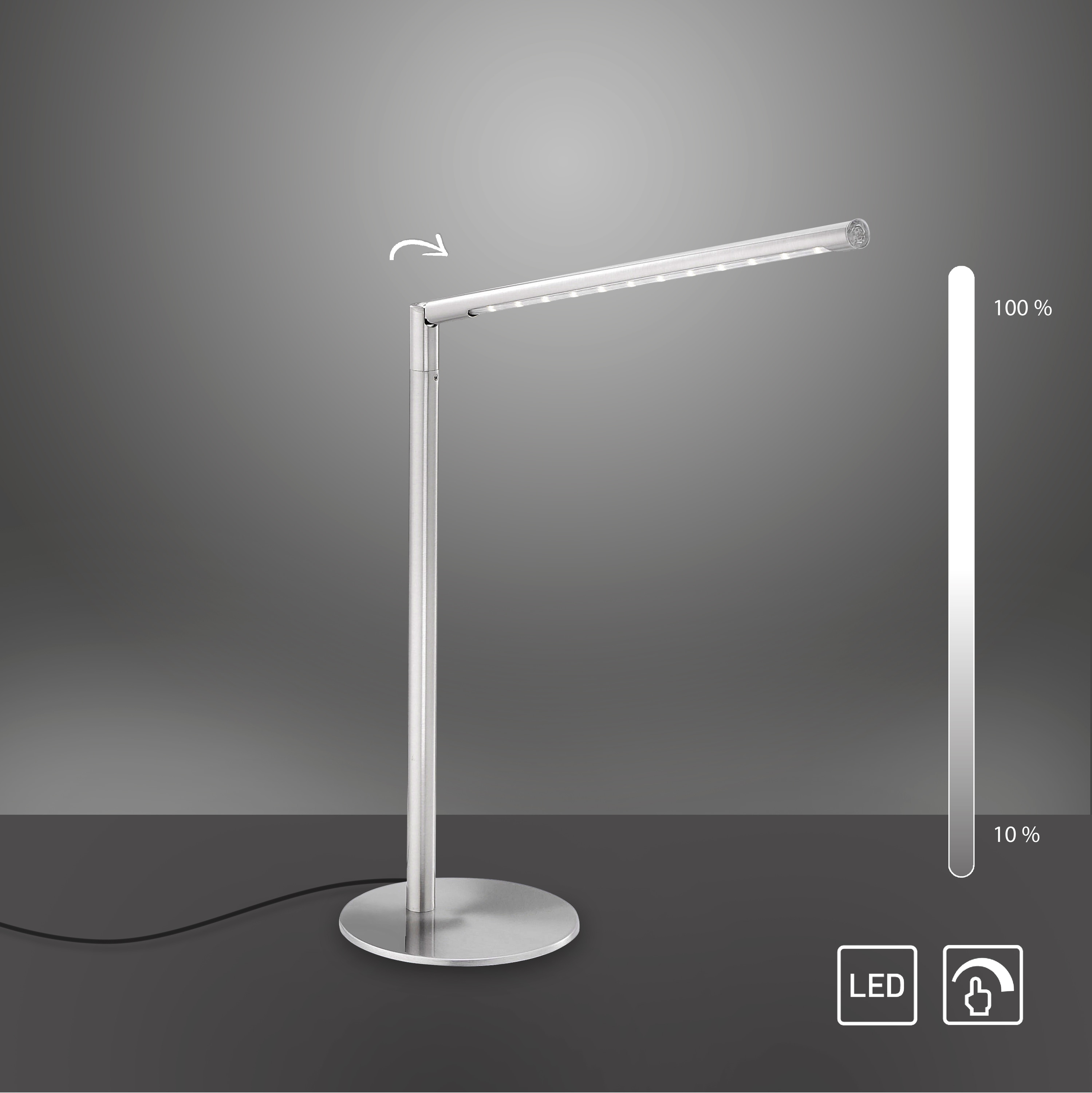 JUST LIGHT LED-Tischleuchte 11011-55 stahlfarbig, 4,8 W, 590 lm, 3000 K 