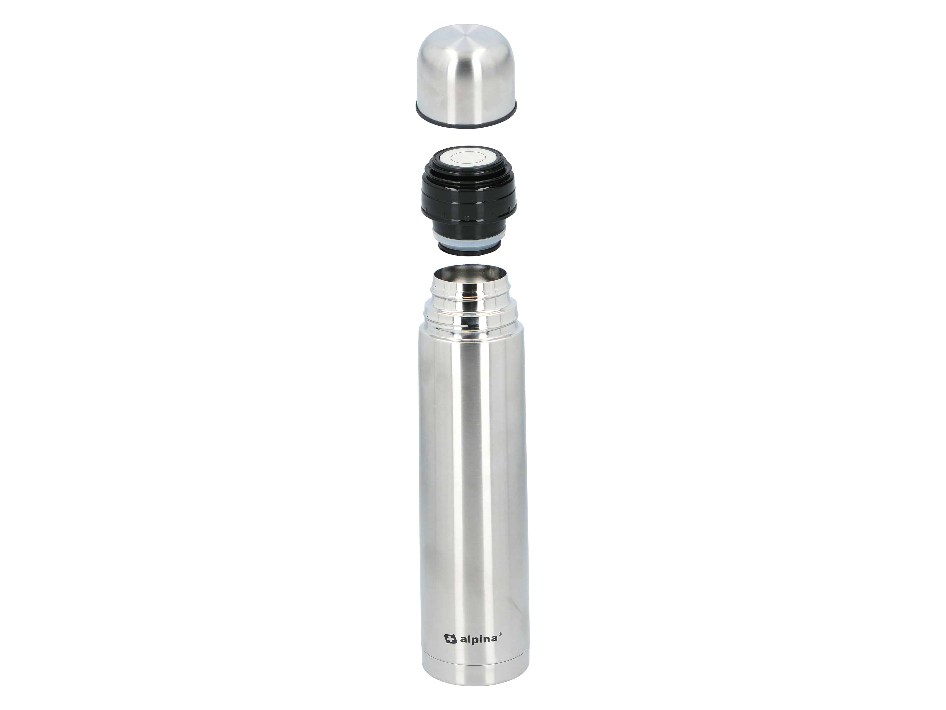 ALPINA Thermoskanne - Isolierkanne, Edelstahl, Doppelwand, mit Becher, 1L