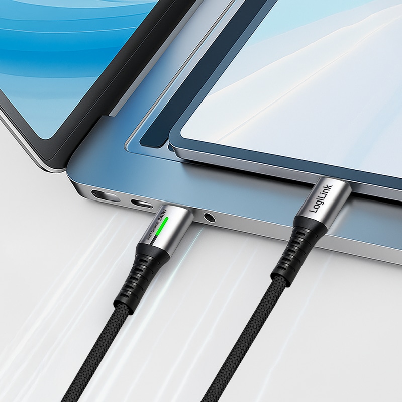 LOGILINK USB3.2 Kabel CU0442 USB-C M/USB-C M 240W 4K LED Metall 1m schwarz