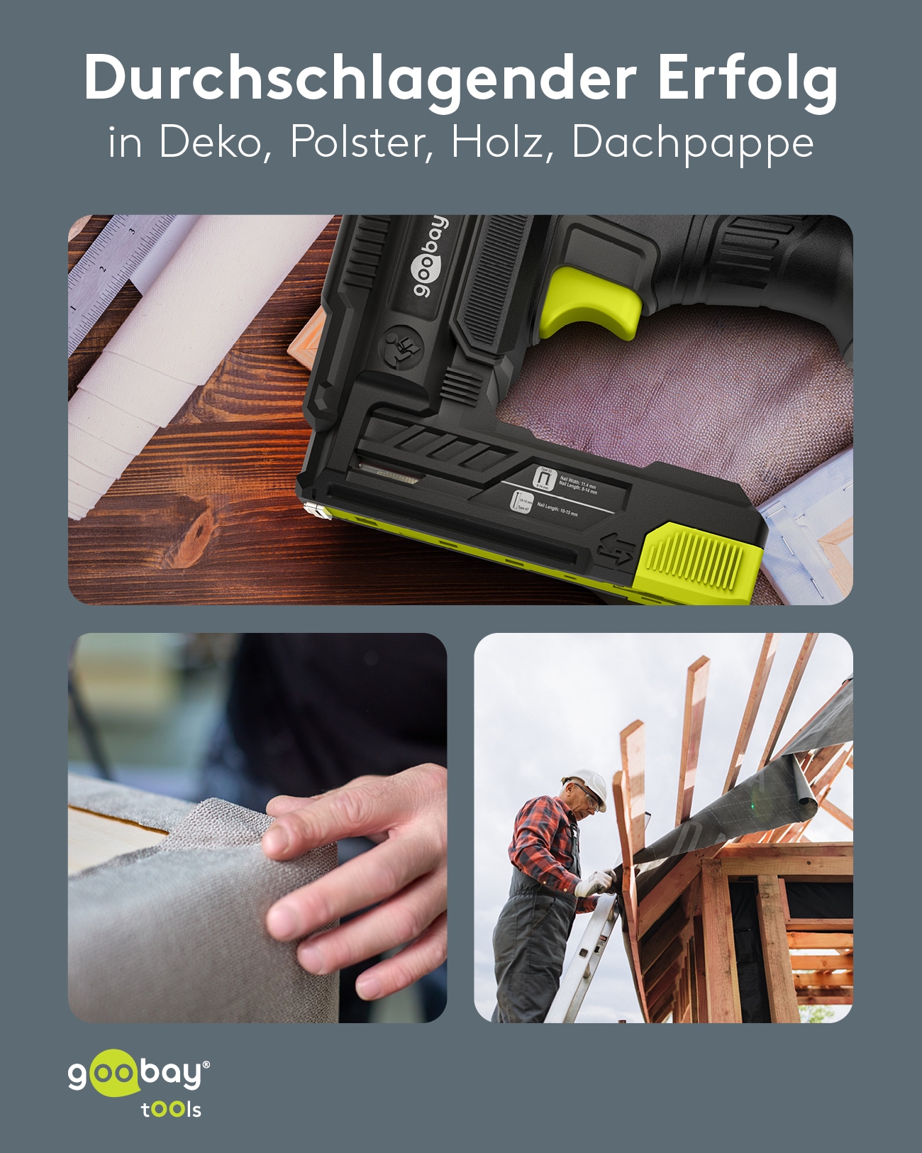 GOOBAY TOOLS 2in1 Elektrotacker-Set, 77820, mit 400 Tackernadeln und 100 Nägeln