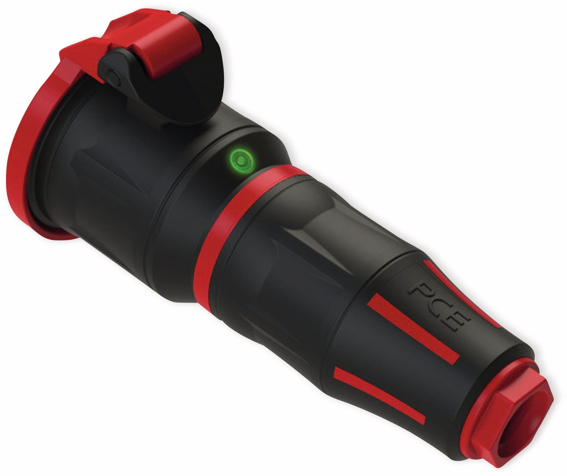 PCE Schutzkontaktkupplung TopTaurus2, mit Klappdeckel, schwarz/rot, mit LED