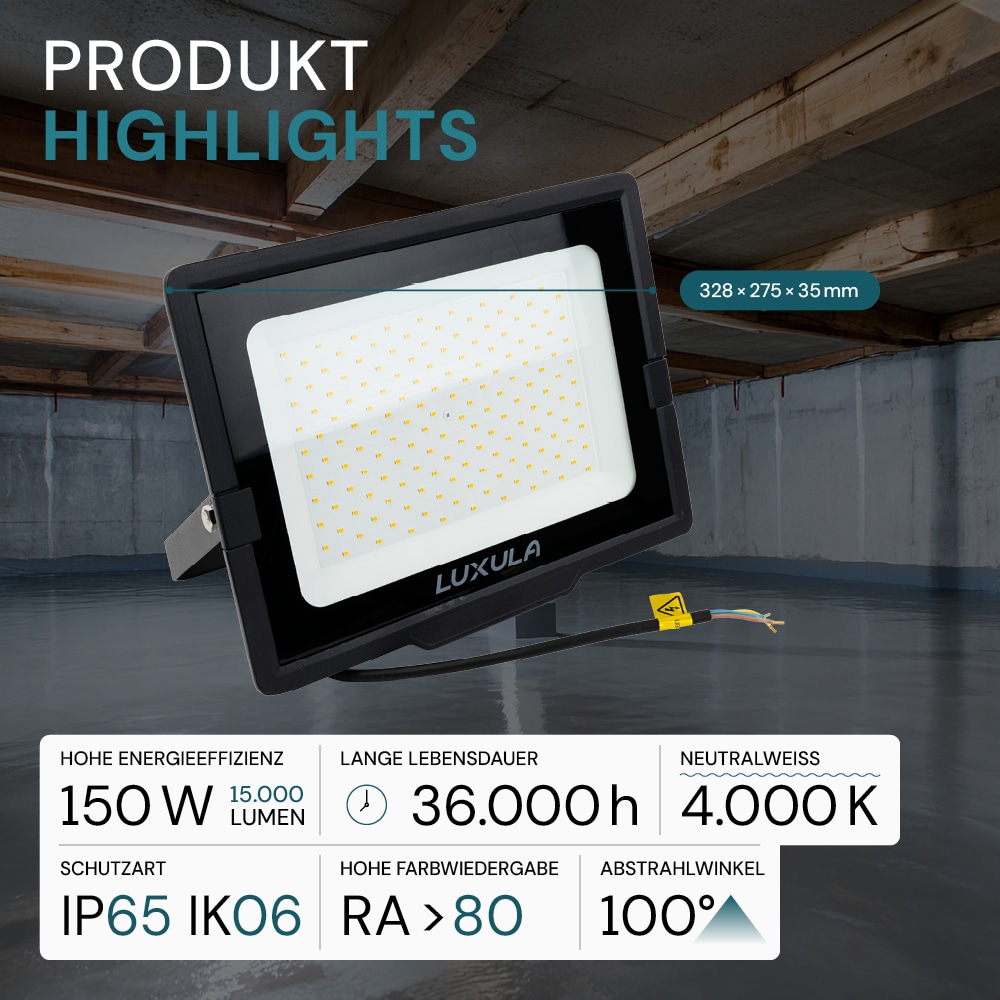 LUXULA LED-Fluter, EEK: F, 150W, 15000lm, 4000K, schwarz