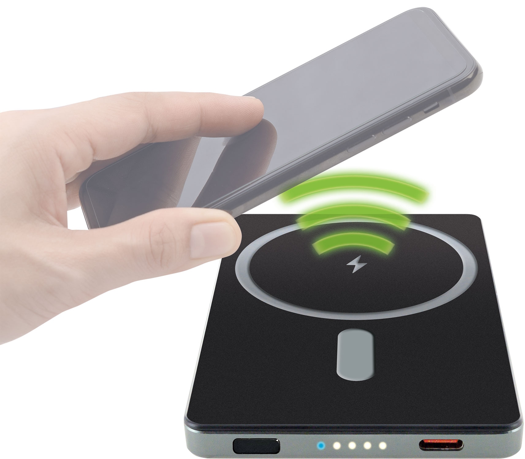 SCHWAIGER Powerbank LPBC0500, 5.000 mAh, QI-Ladefunktion, MagSafe-kompatibel, Wireless & USB-C, Aluminiumgehäuse