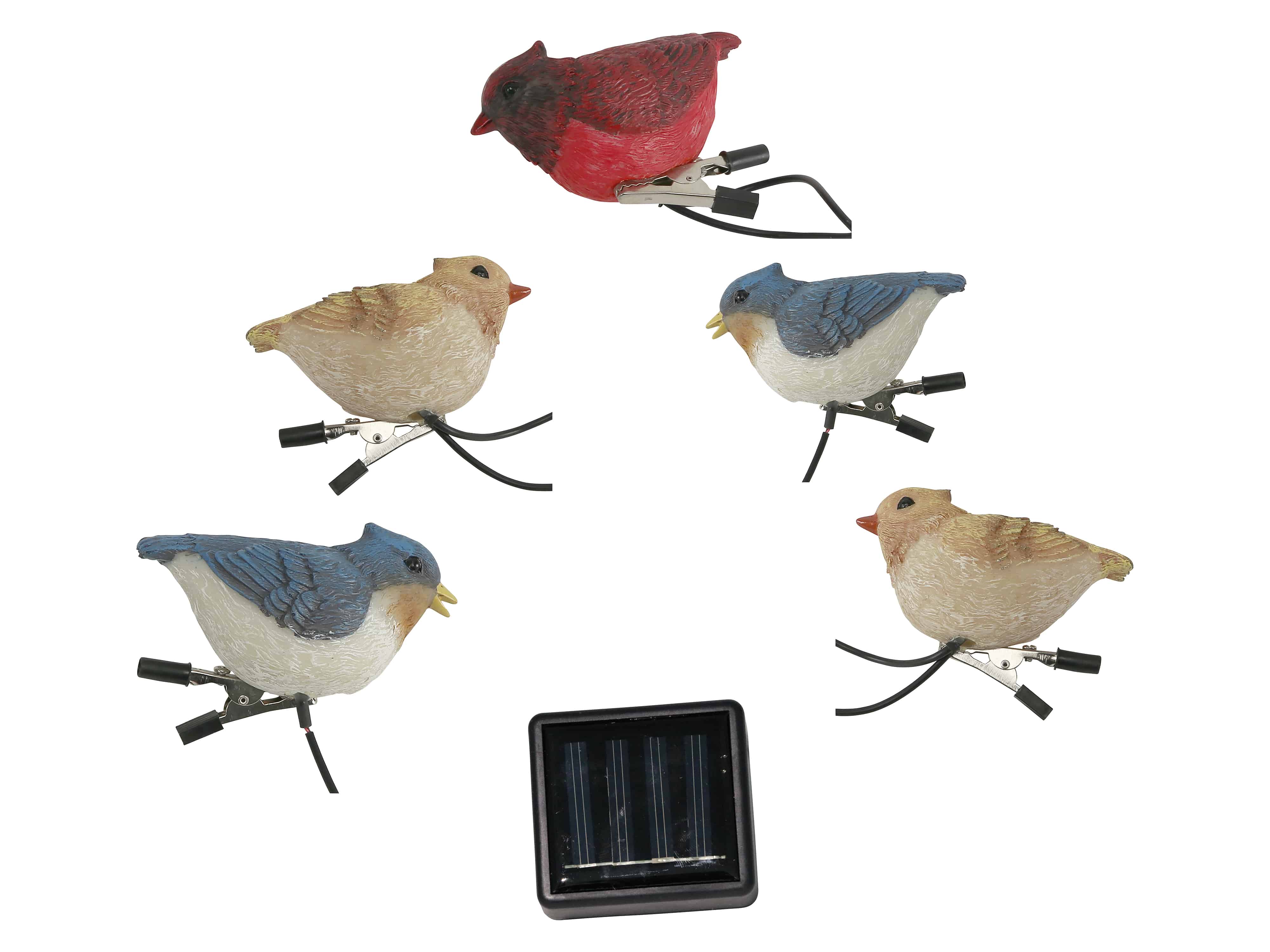 Solar-LED-Dekobeleuchtung, 5 LED-Vögel mit Klemme, B-Ware Solar-LED-Dekobeleuchtung, 5 LED-Vögel mit Klemme