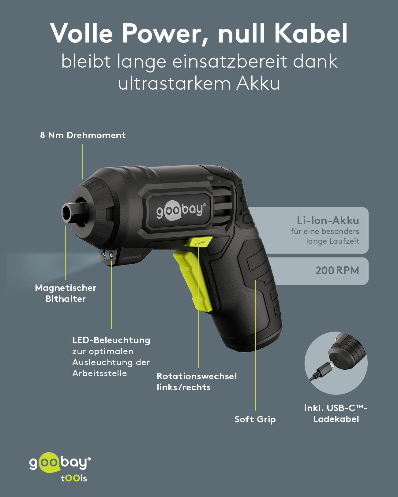 GOOBAY TOOLS 4in1 Mini-Akkuschrauber-Set, 77817, 35-teilig