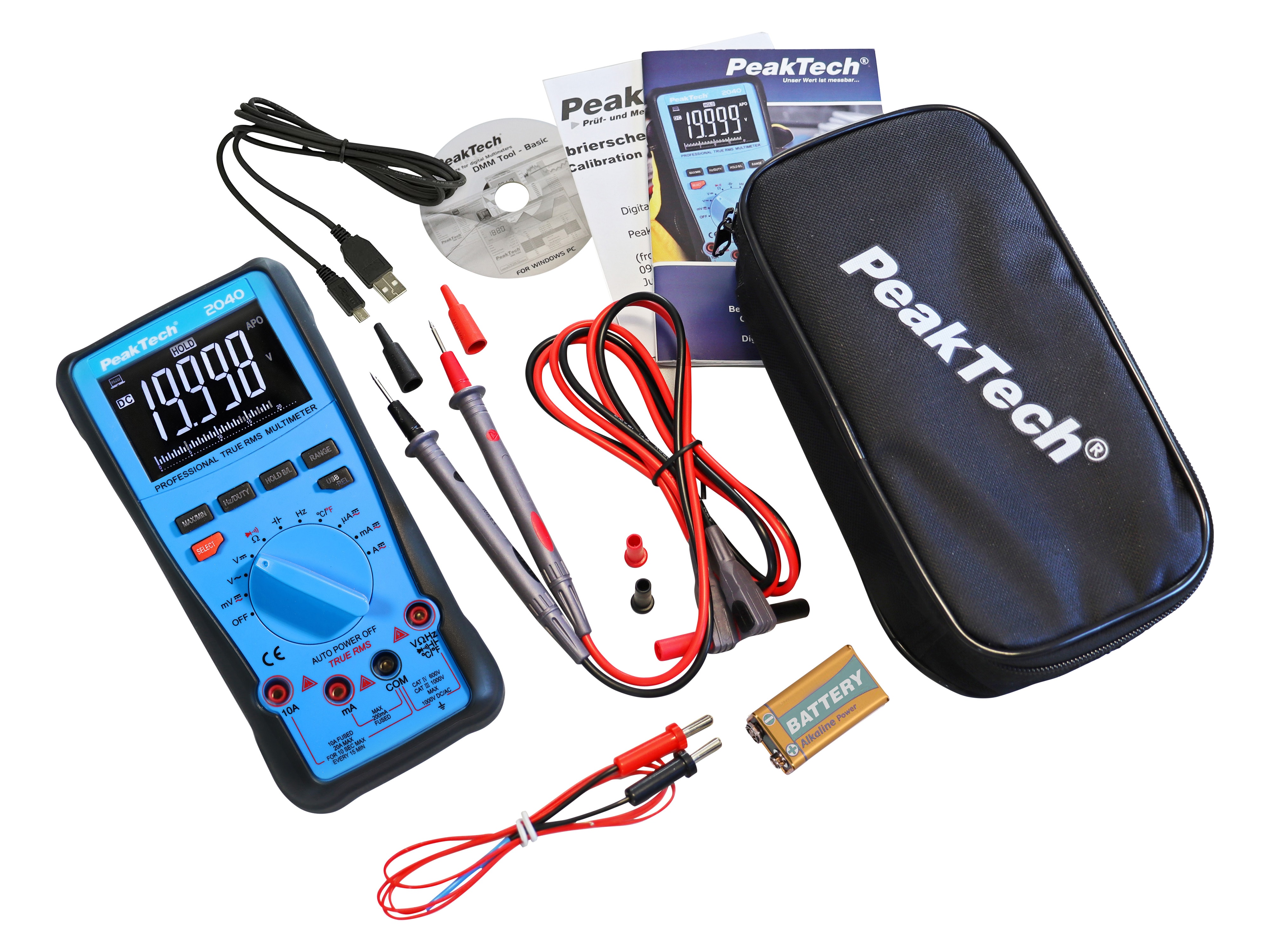 PEAKTECH True RMS Multimeter, P 2040, 20.000 Counts, USB