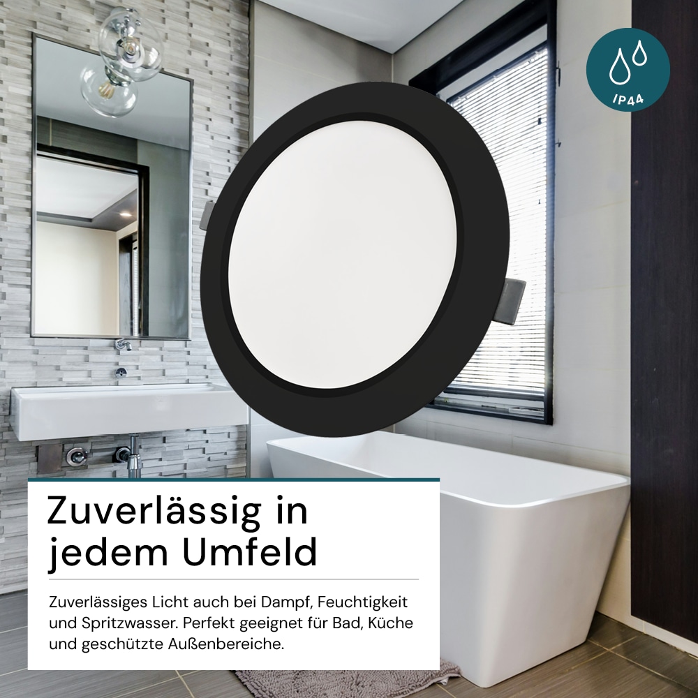 LUXULA LED-Einbauleuchte, 6W, EEK: F, 600lm, CCT, IP44, schwarz