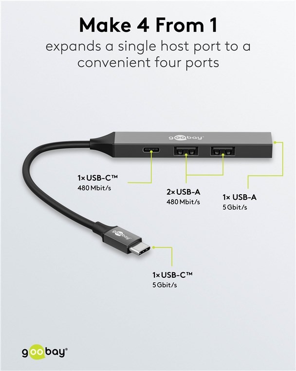 GOOBAY USB-C Hub 74459 Slim 4 Port USB-C auf USB-C/USB-A GOOBAY USB-C Hub 74459 Slim 4 Port USB-C auf USB-C/USB-A