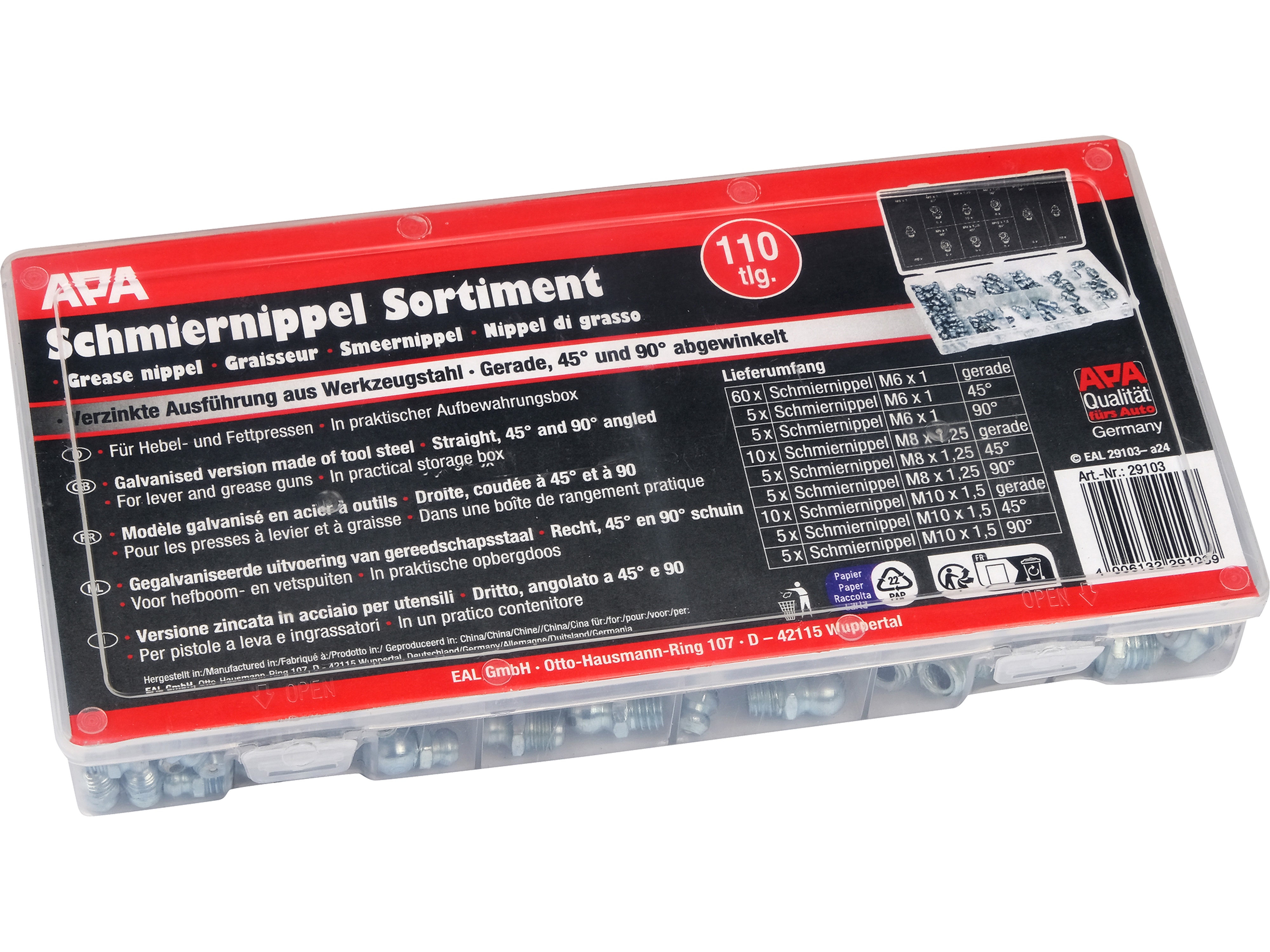 APA Schmiernippel Sortiment, 29103, 110-teilig