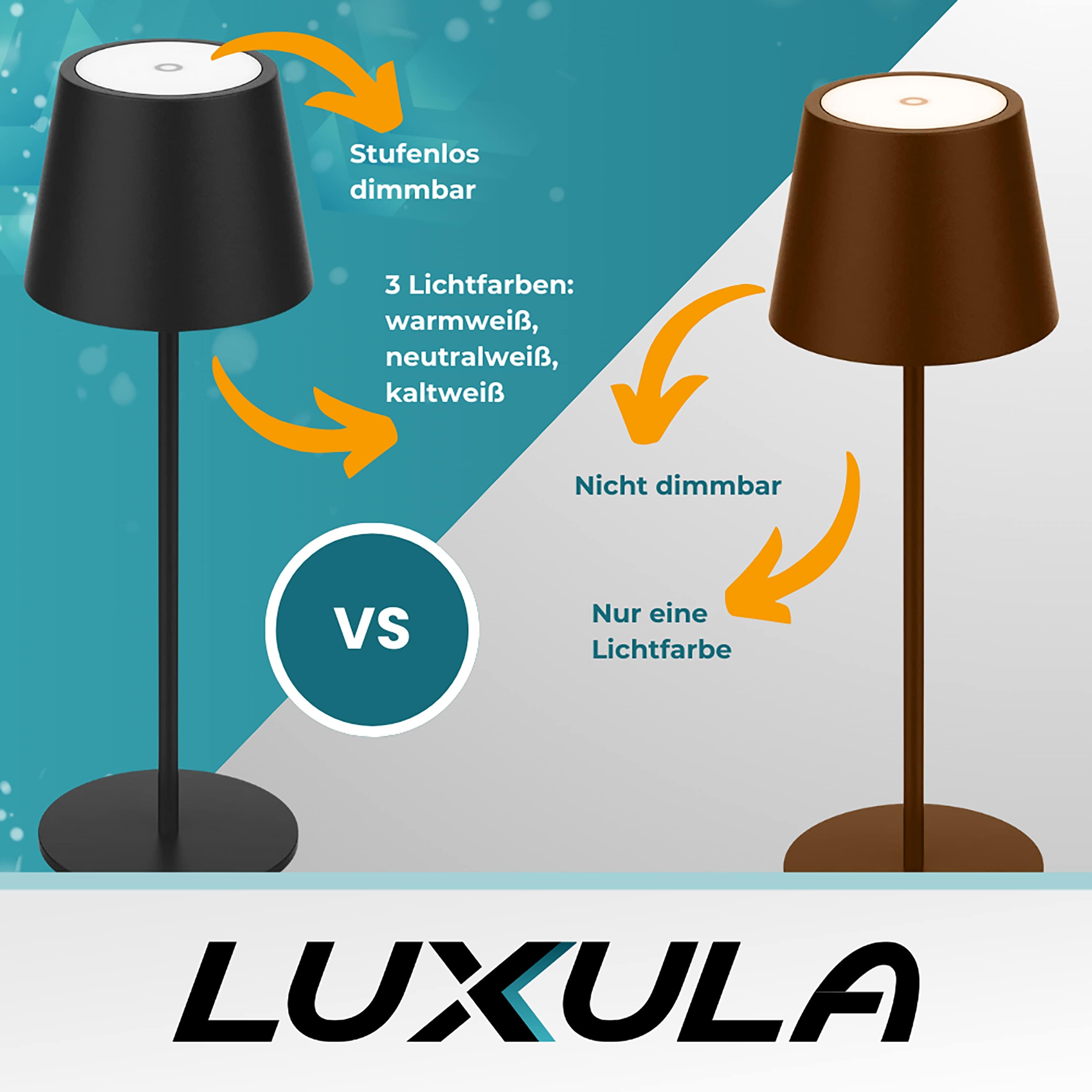 LUXULA LED-Akku-Tischleuchte LX700160, 3W, 200lm, Dimm- und CCT-Funktion