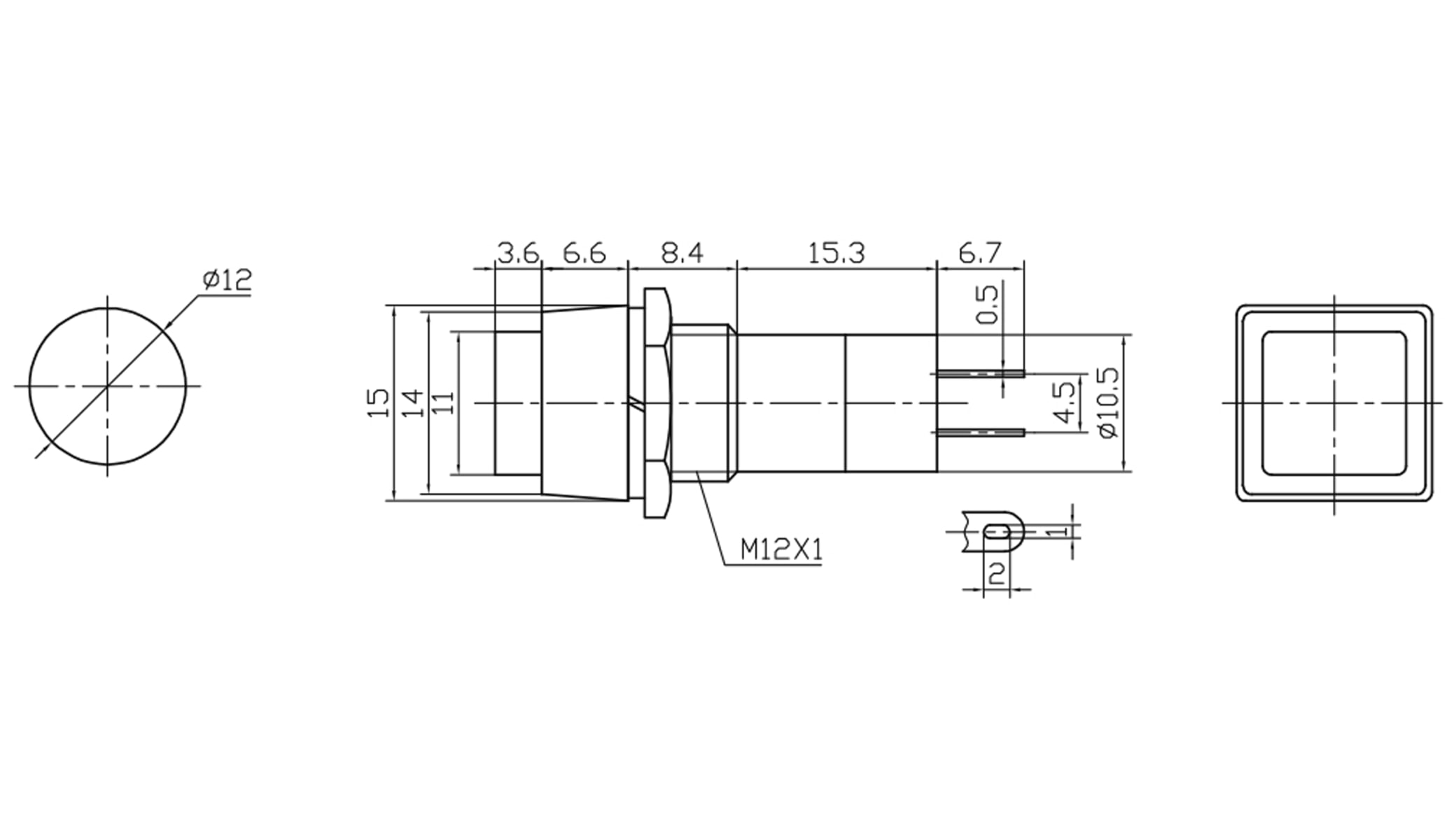 Einbau-Drucktaster PBS-12C, quadratisch, Öffner, rot Einbau-Drucktaster PBS-12C, quadratisch, Öffner, rot