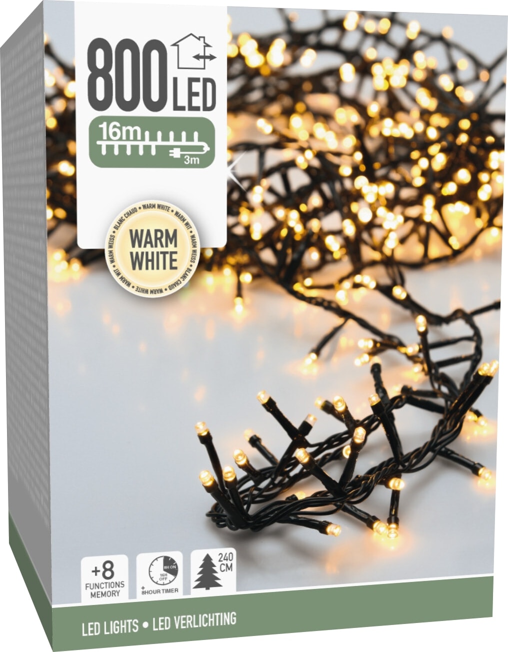 KOOPMAN LED-Clusterlichterkette warmweiß, 800 LEDs, Grünes Kabel, Innen/Außen, 19m