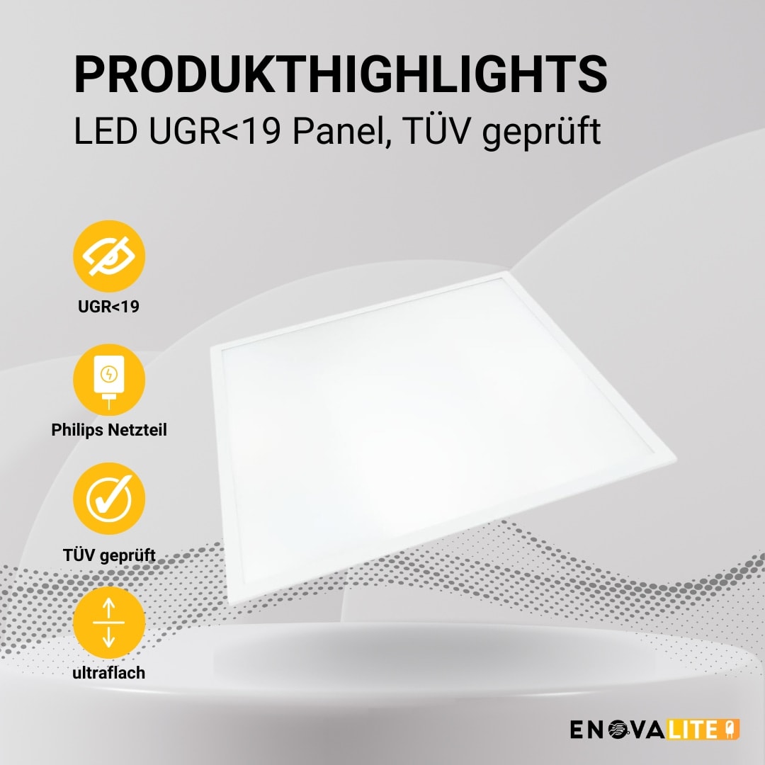 ENOVALITE LED-Panel, 36 W, 3600 lm, EEK: F, 620x620 mm, 3000 K, 90° Abstrahlwinkel, UGR >19