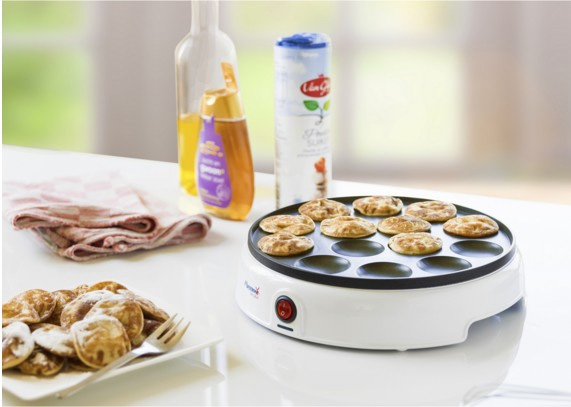 BESTRON Poffertjes Maker Retro Design, Mini Pfannkuchen Automat, 800W, weiß