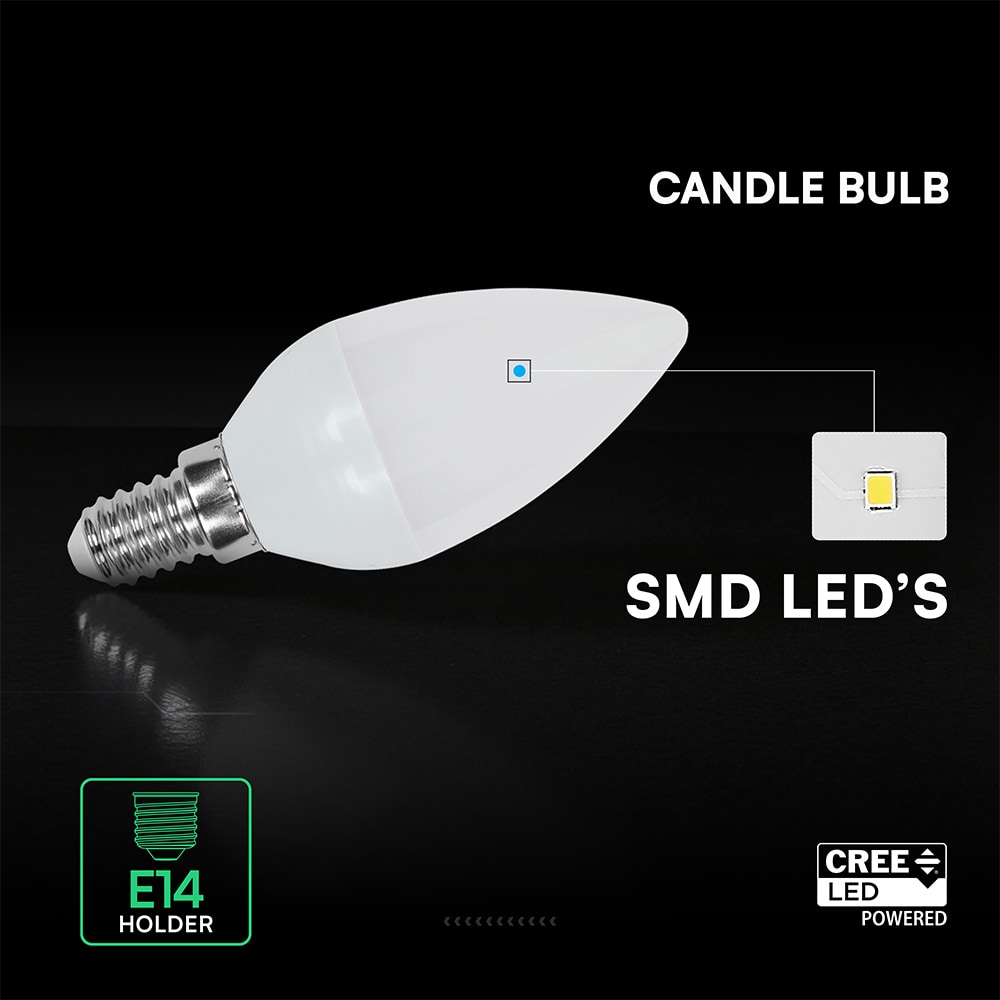 V-TAC LED-Lampe VT-2141226, EEK: F, 3,7W, 320lm, 6500K, C37, E14, 180° V-TAC LED-Lampe VT-2141226, EEK: F, 3,7W, 320lm, 6500K, C37, E14, 180°