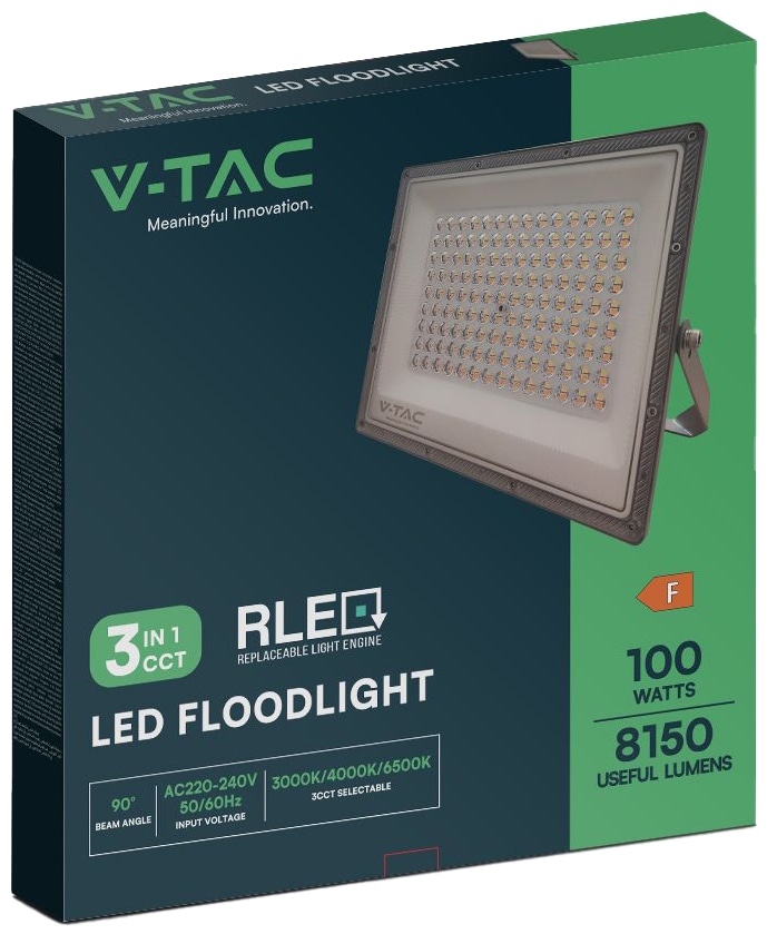 V-TAC LED-Fluter, VT-44050, EEK: F, 100 W, 8150 lm, CCT, IP65, grau V-TAC LED-Fluter, VT-44050, EEK: F, 100 W, 8150 lm, CCT, IP65, grau