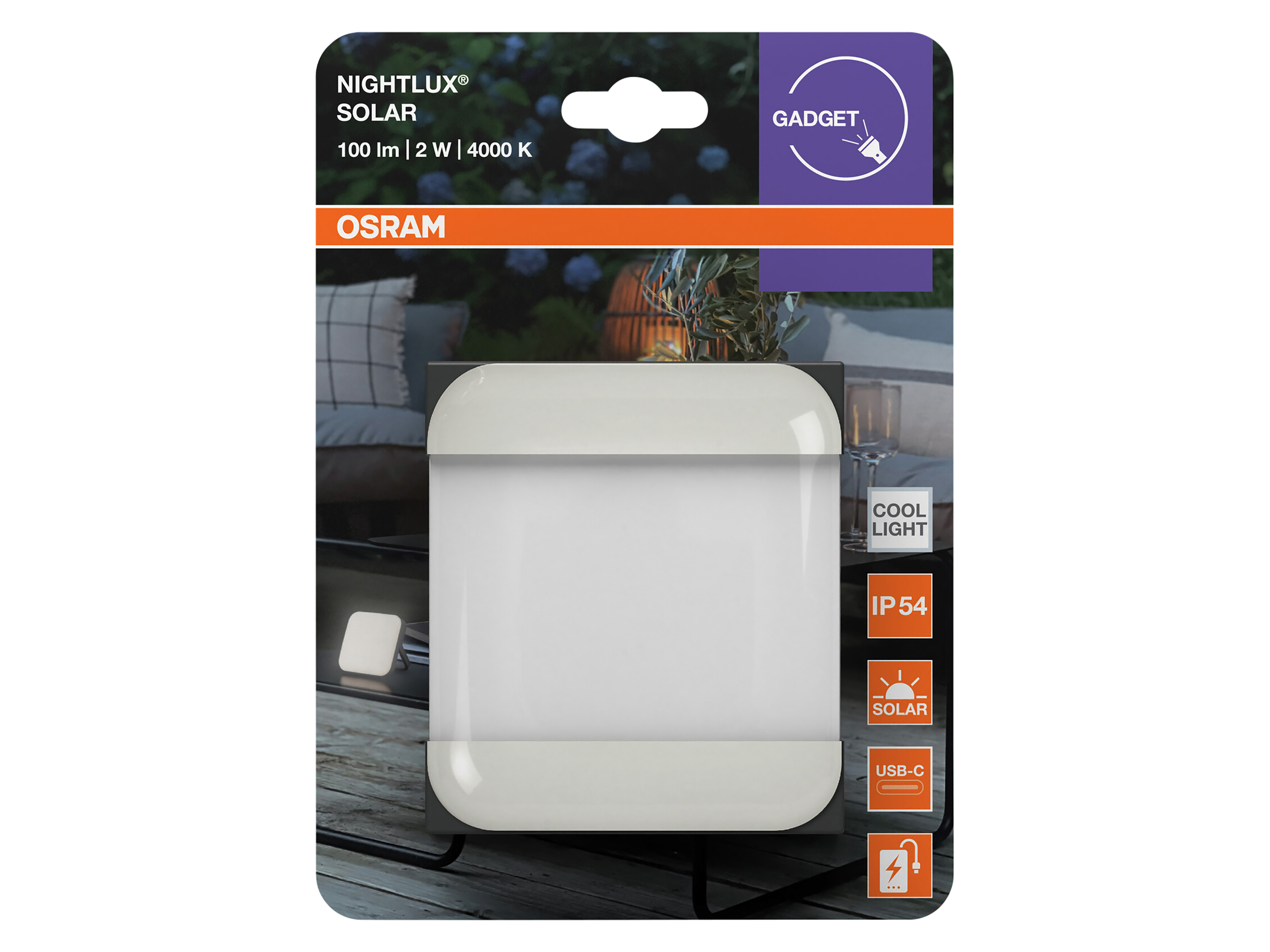 OSRAM Solar LED-Leuchte, 2W, 4000K, 100lm, neutralweiß, IP54, grau, mit integrierter Powerbank
