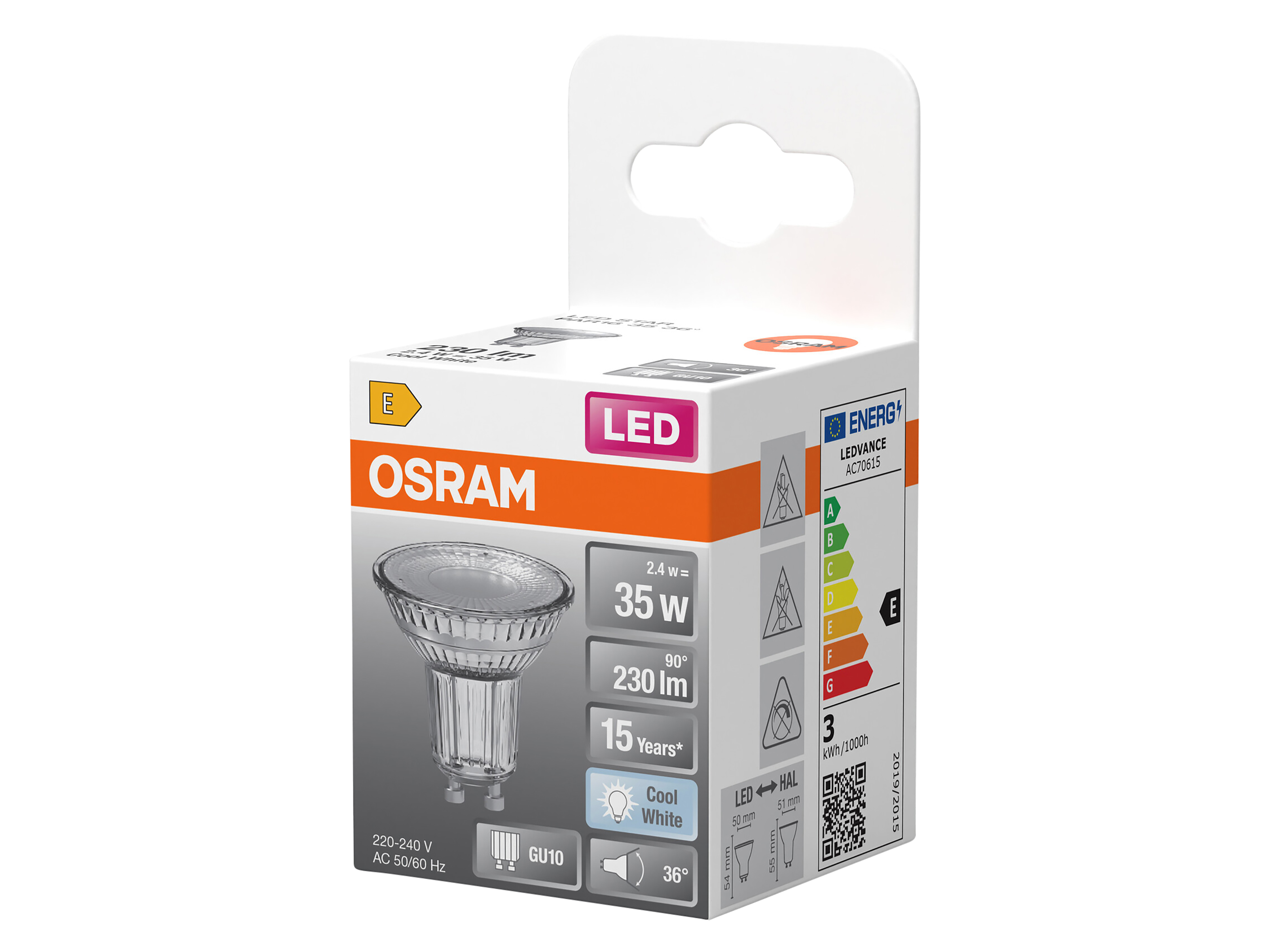 OSRAM LED-Lampe STAR, GU10, 2,4 W, 4000 K, EEK: E, 230 lm, IP20, neutralweiß