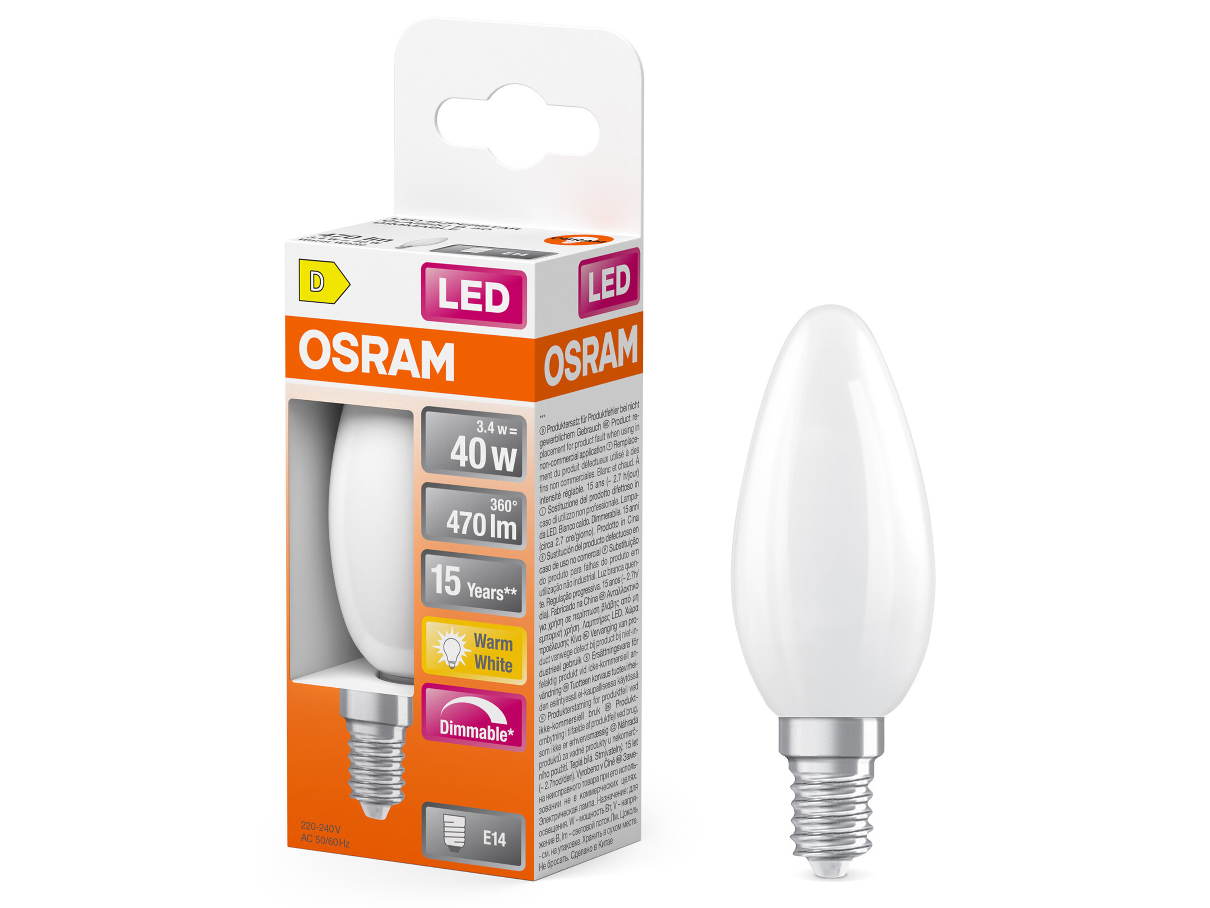 OSRAM LED-Lampe SUPERSTAR, dimmbar, E14, 3,4 W, 2700 K, EEK: D, 470 lm, warmweiß