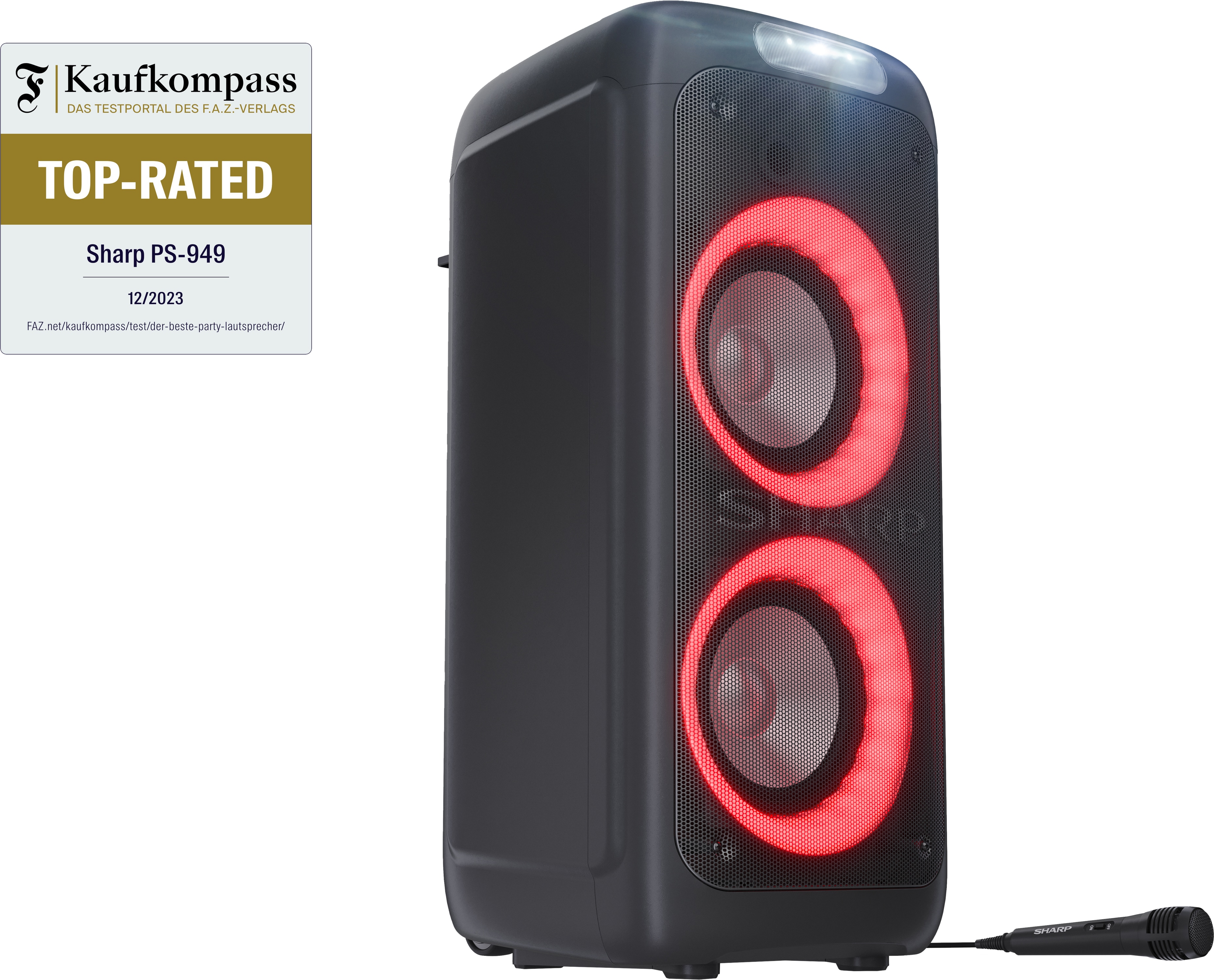 SHARP Party-Lautsprecher PS-949, tragbar, Bluetooth, USB, MP3, 132 W SHARP Party-Lautsprecher PS-949, tragbar, Bluetooth, USB, MP3, 132 W