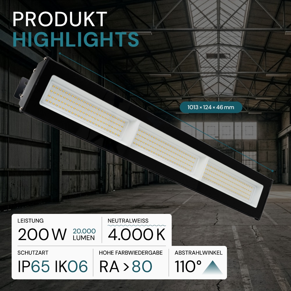 LUXULA LED-Hallenleuchte LX500143, HighBay, linear, 200W, 20000lm, 4000K
