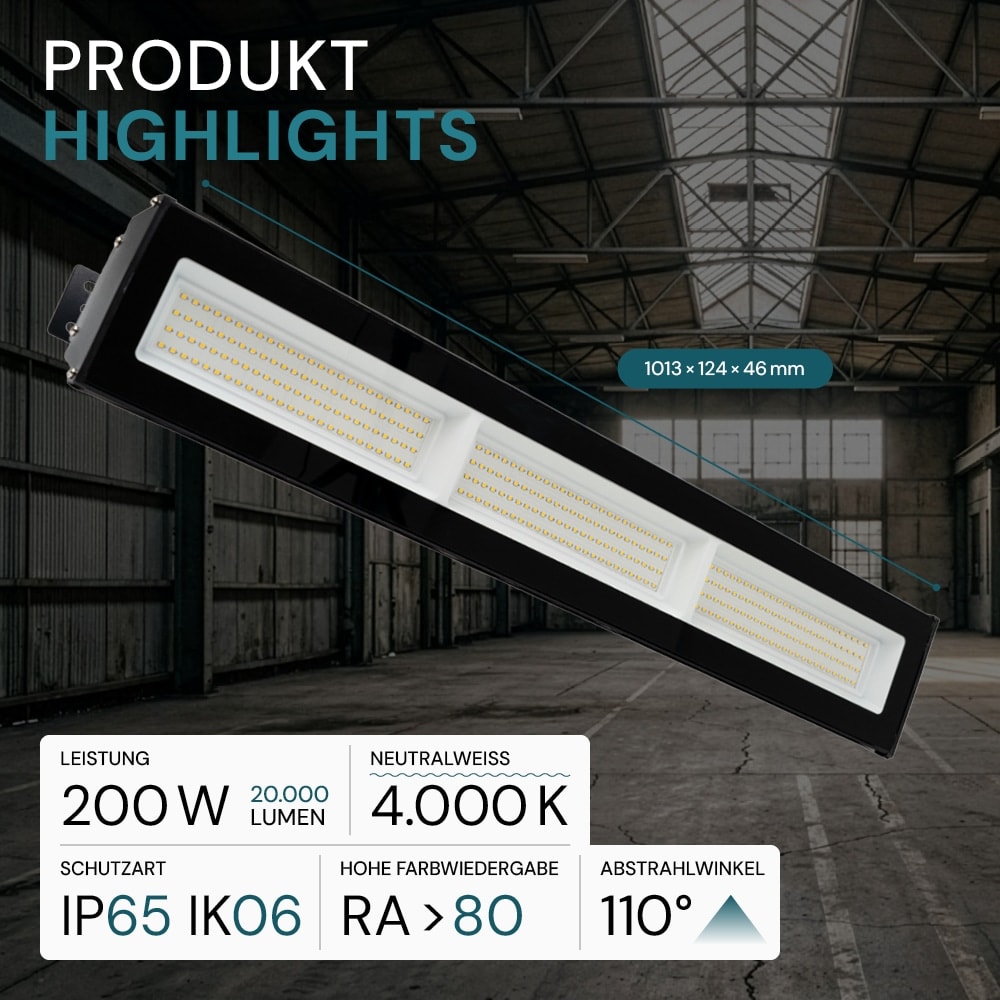 LUXULA LED-Hallenleuchte LX500143, HighBay, linear, 200W, 20000lm, 4000K