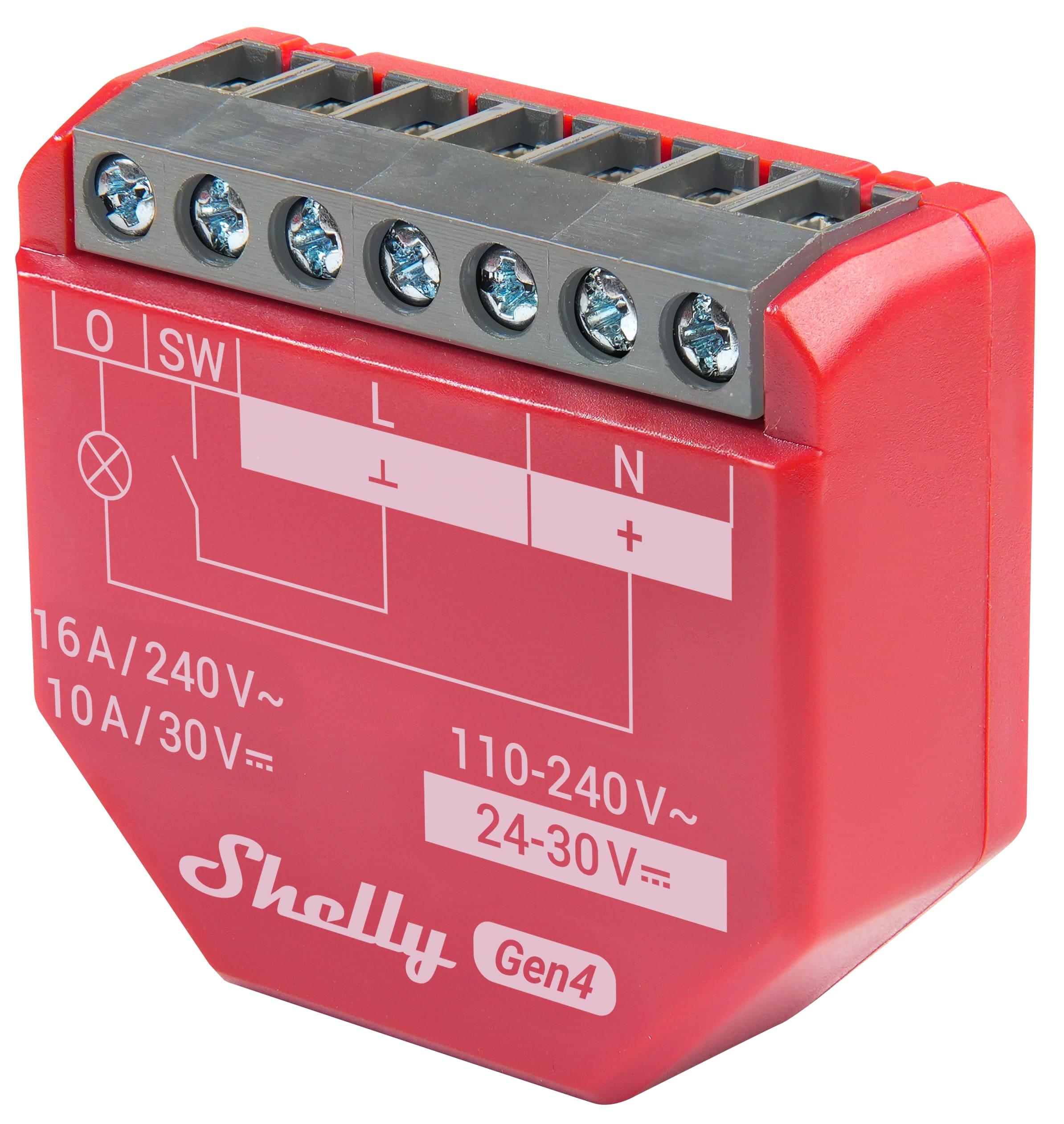 SHELLY Relais 1PM Gen4, 16 A, WLAN, Bluetooth, rot, 4 Stück SHELLY Relais 1PM Gen4, 16 A, WLAN, Bluetooth, rot, 4 Stück