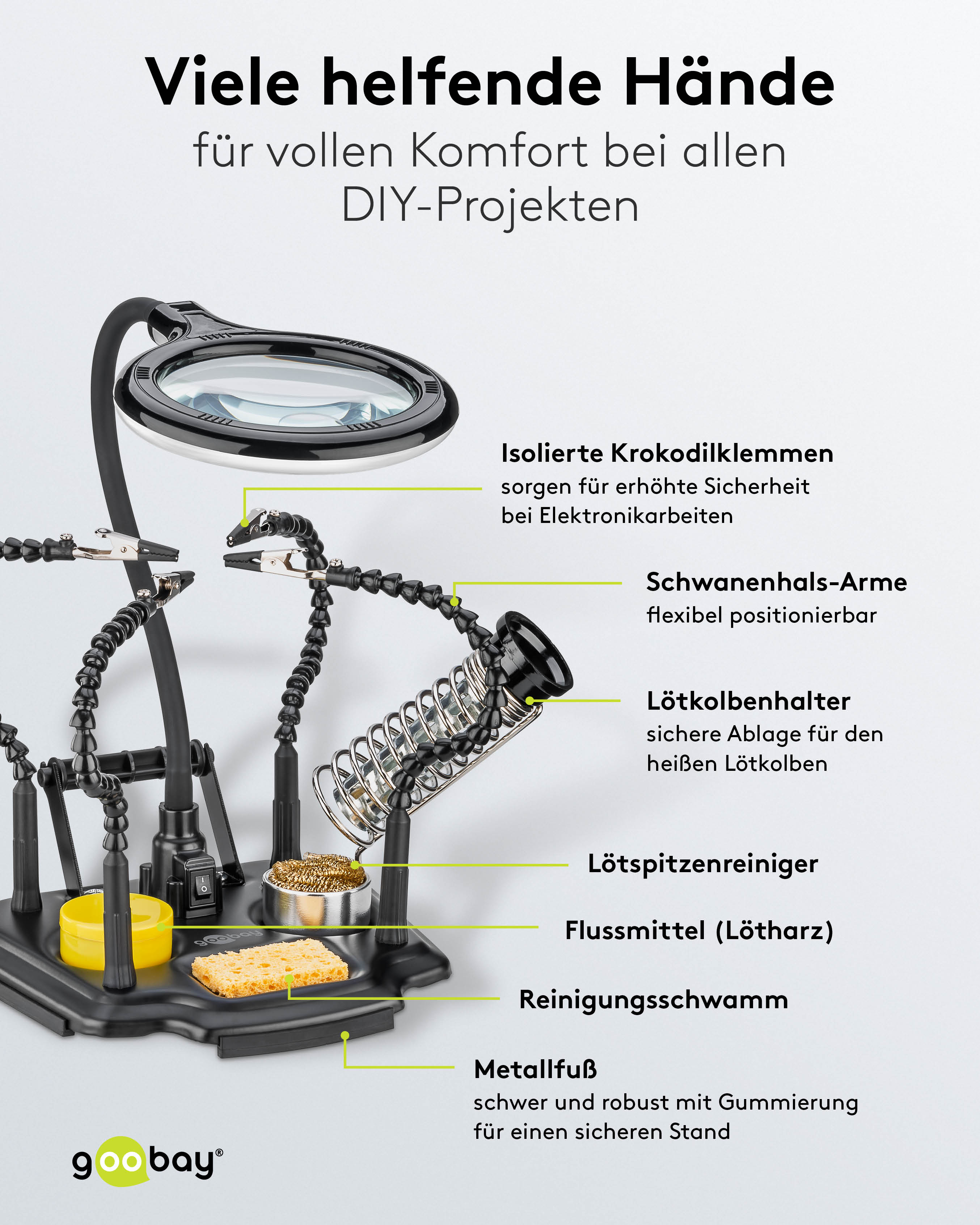 GOOBAY Löthilfe, 76558, mit Lupenleuchte und Schwanenhals-Armen