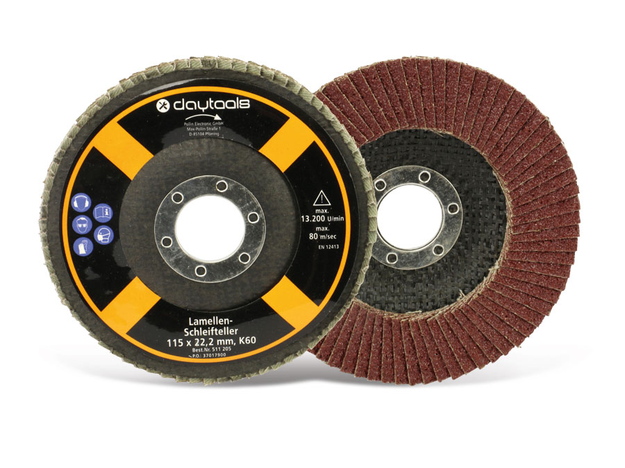 DAYTOOLS Lamellen-Schleifteller, 115 mm, Körnung 60, 5 Stück