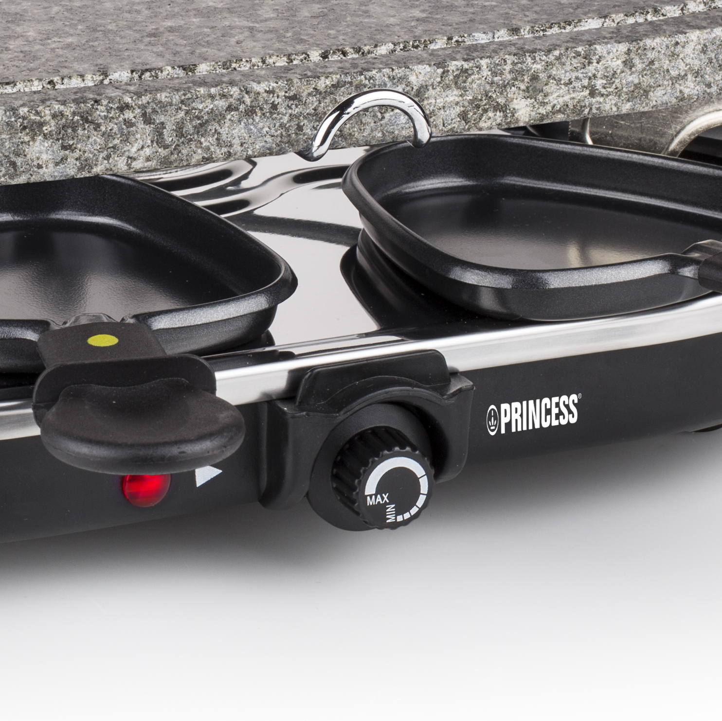 PRINCESS Raclette 8 Oval Steingrillplatte, 1200 W, 8 Pfännchen, 43x30 cm