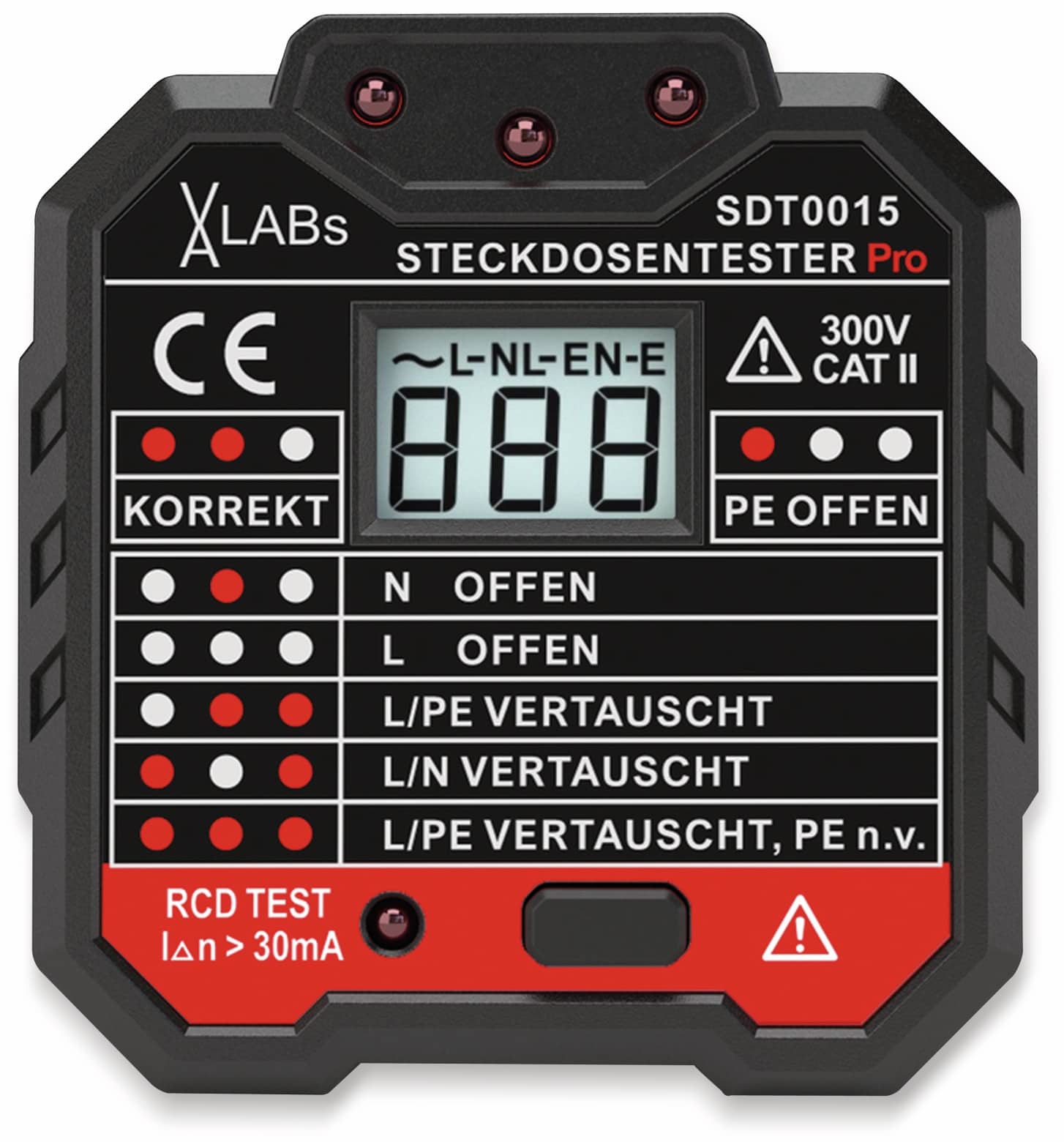 VA LABS SDT0015: Steckdosentester mit RCD-Prüfung und LCD
