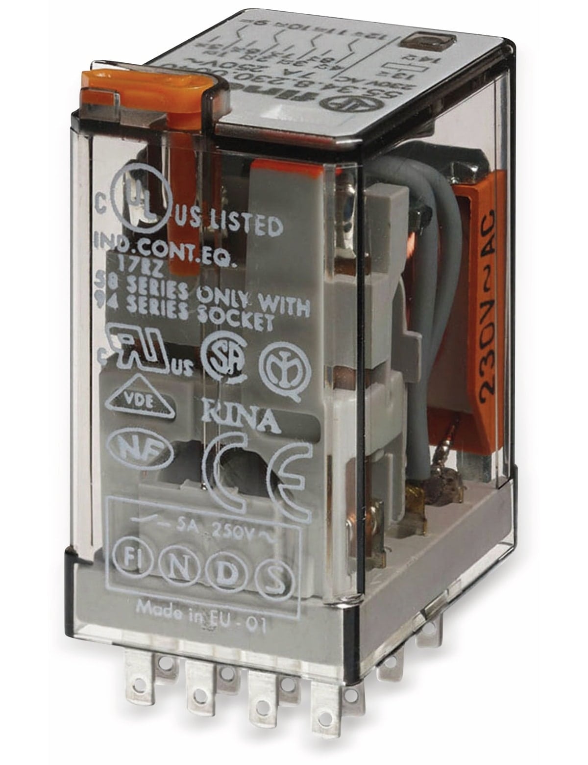 FINDER Relais F 55.34, 230 V~, 4xUM, 7 A, LED-Anzeige FINDER Relais F 55.34, 230 V~, 4xUM, 7 A, LED-Anzeige