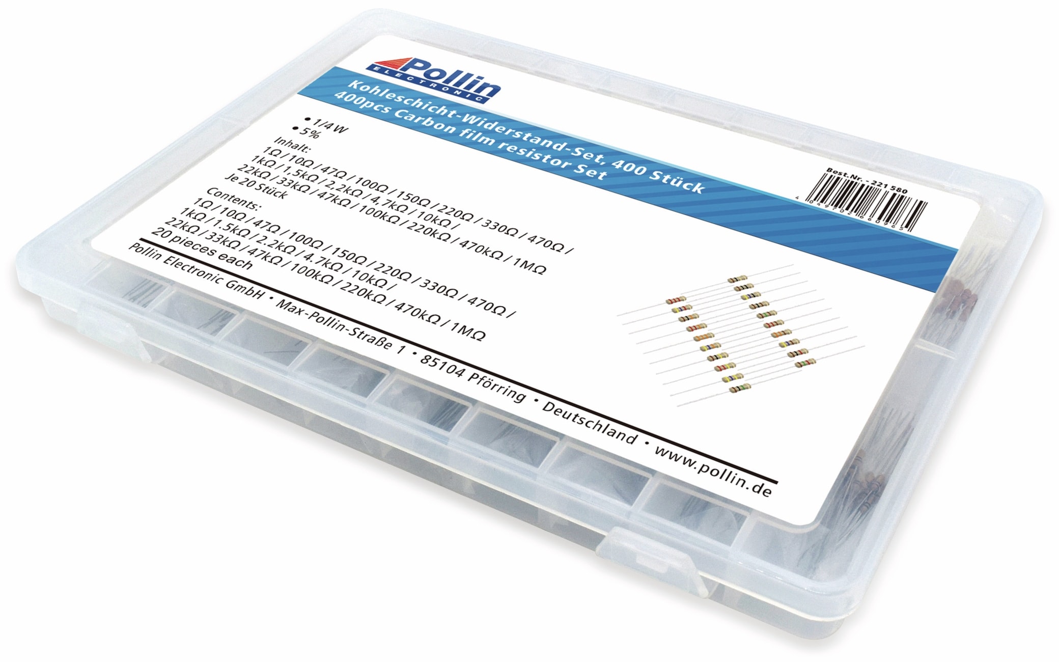 Widerstands Sortiment Kohleschicht 400 Stk., 0,25 W, 5%