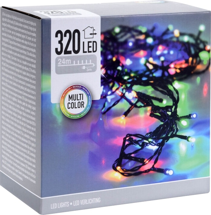 LED-Lichterkette, 320 LEDs, bunt, 230 V~, grün, Innen/Außen, 27 m LED-Lichterkette, 320 LEDs, bunt, 230V~, IP44, Innen/Außen