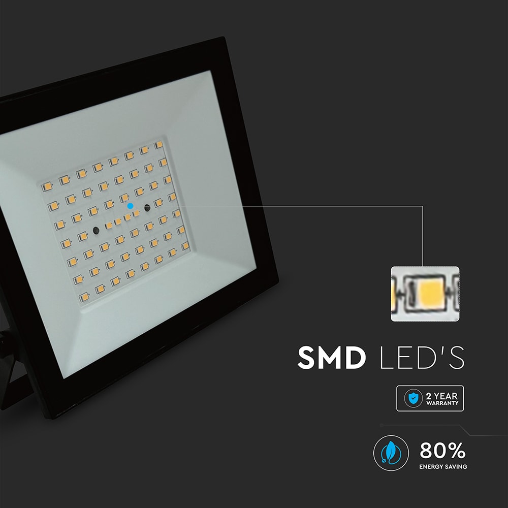 V-TAC LED-Fluter, VT-44054, 50 W, 4000K, EEK: F, 4000 lm, neutralweiß, IP65, schwarz